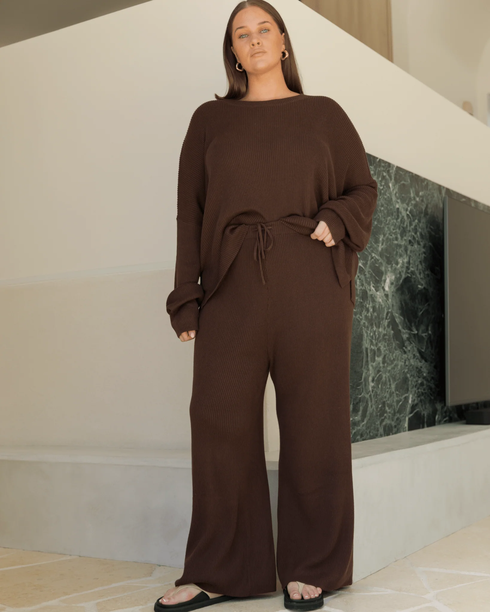 FINAL SALE | Alex Knit Pants | Chocolate - Image 2