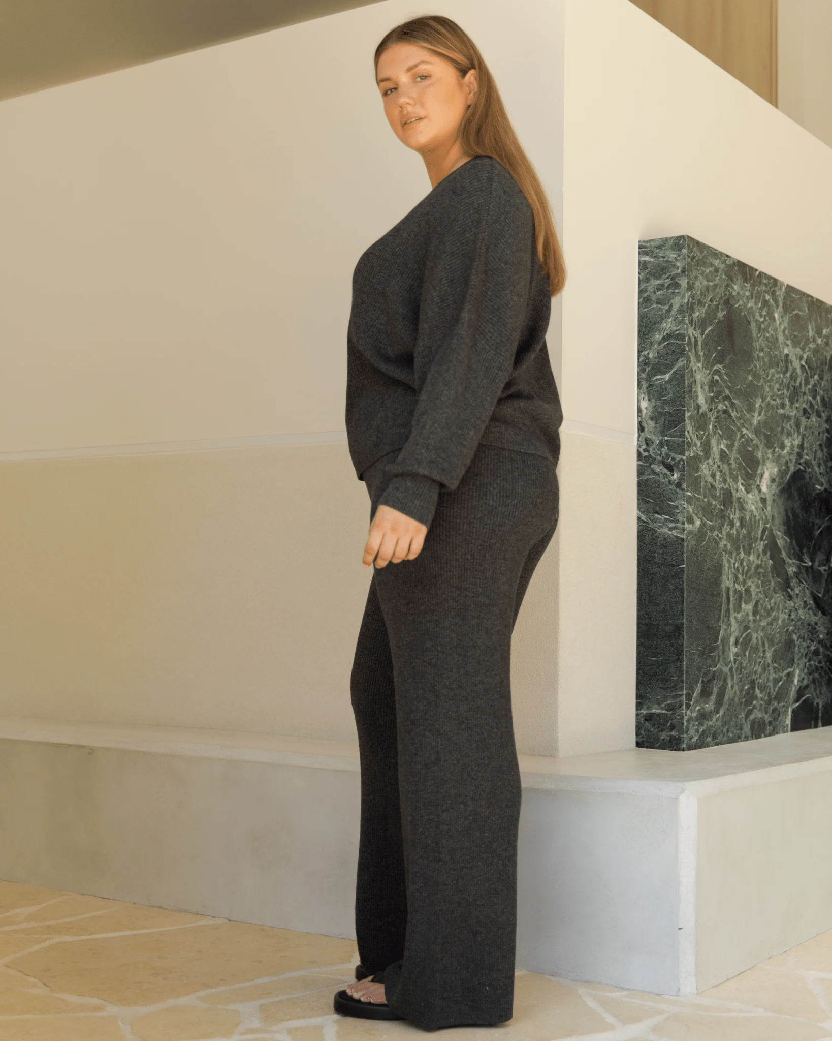 FINAL SALE | Alex Knit Pants | Dark Grey Marle - Image 4