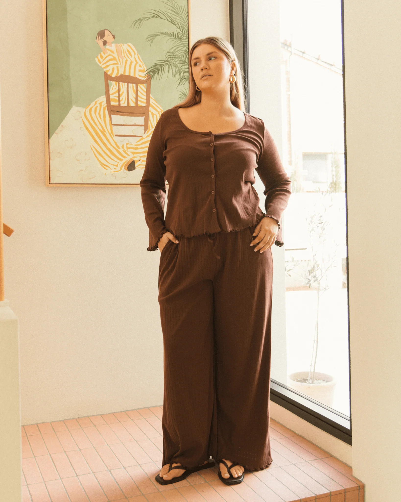 FINAL SALE | Ava Pointelle Pants | Brown - Image 3
