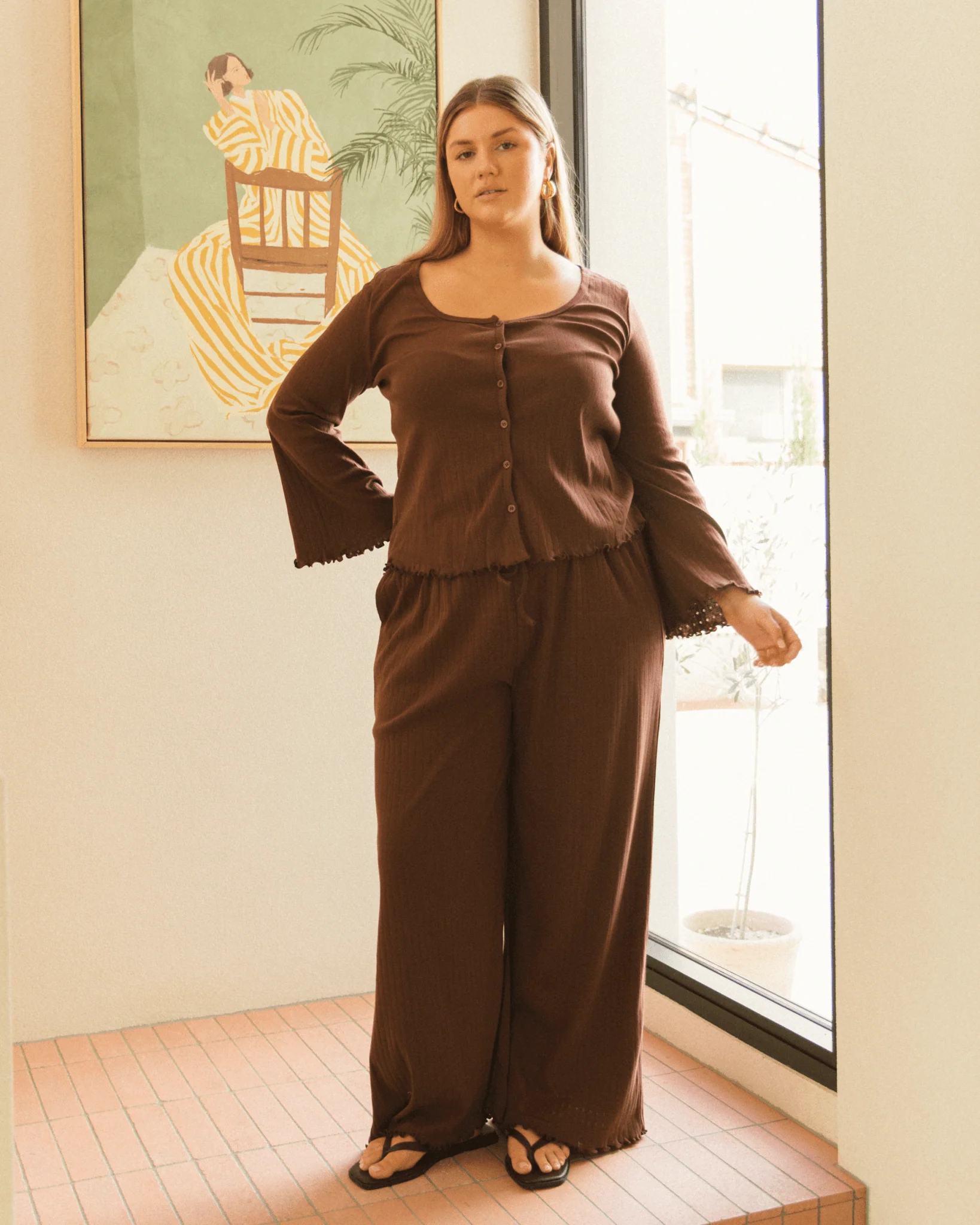 FINAL SALE | Ava Pointelle Pants | Brown - Image 4