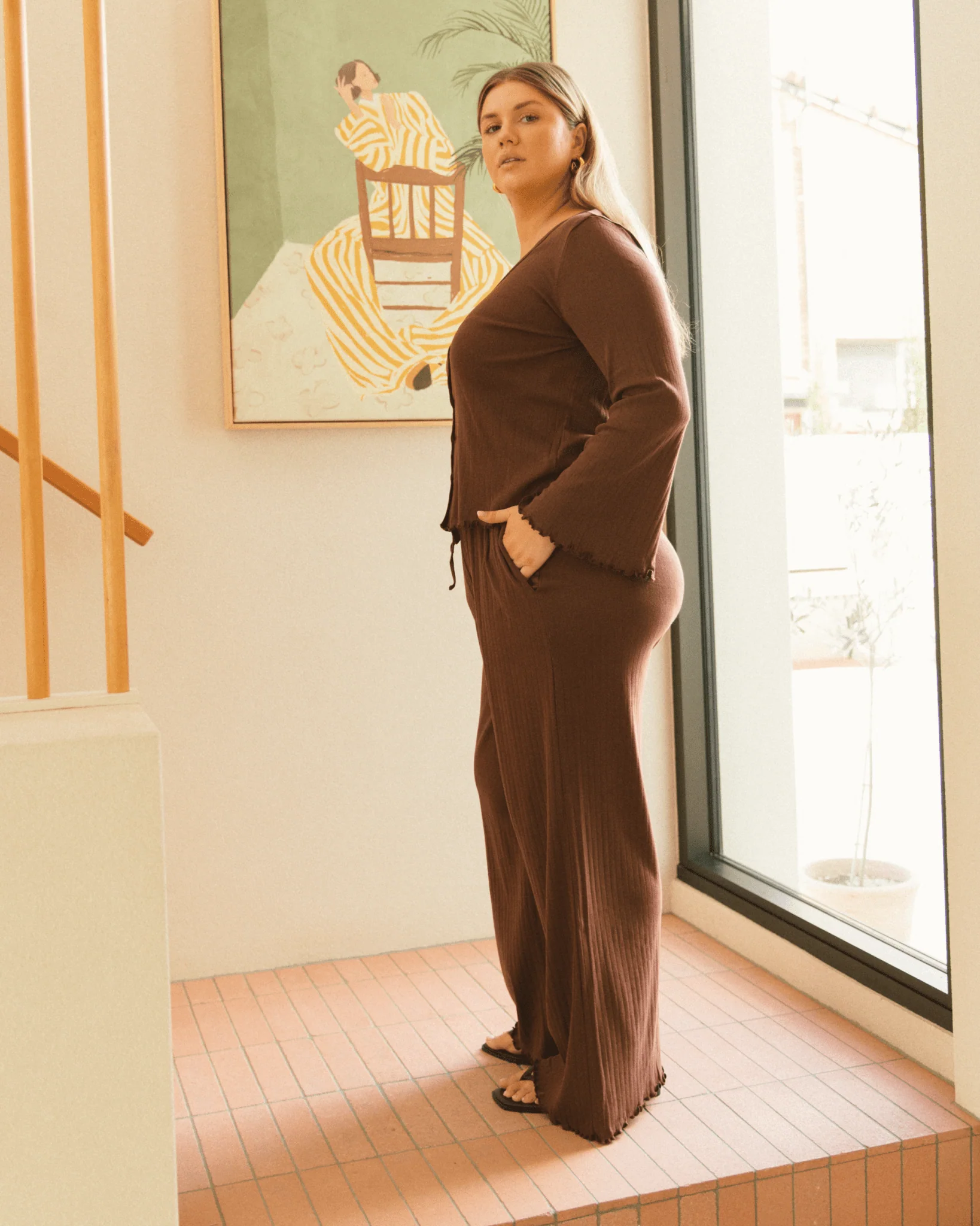 FINAL SALE | Ava Pointelle Pants | Brown - Image 5