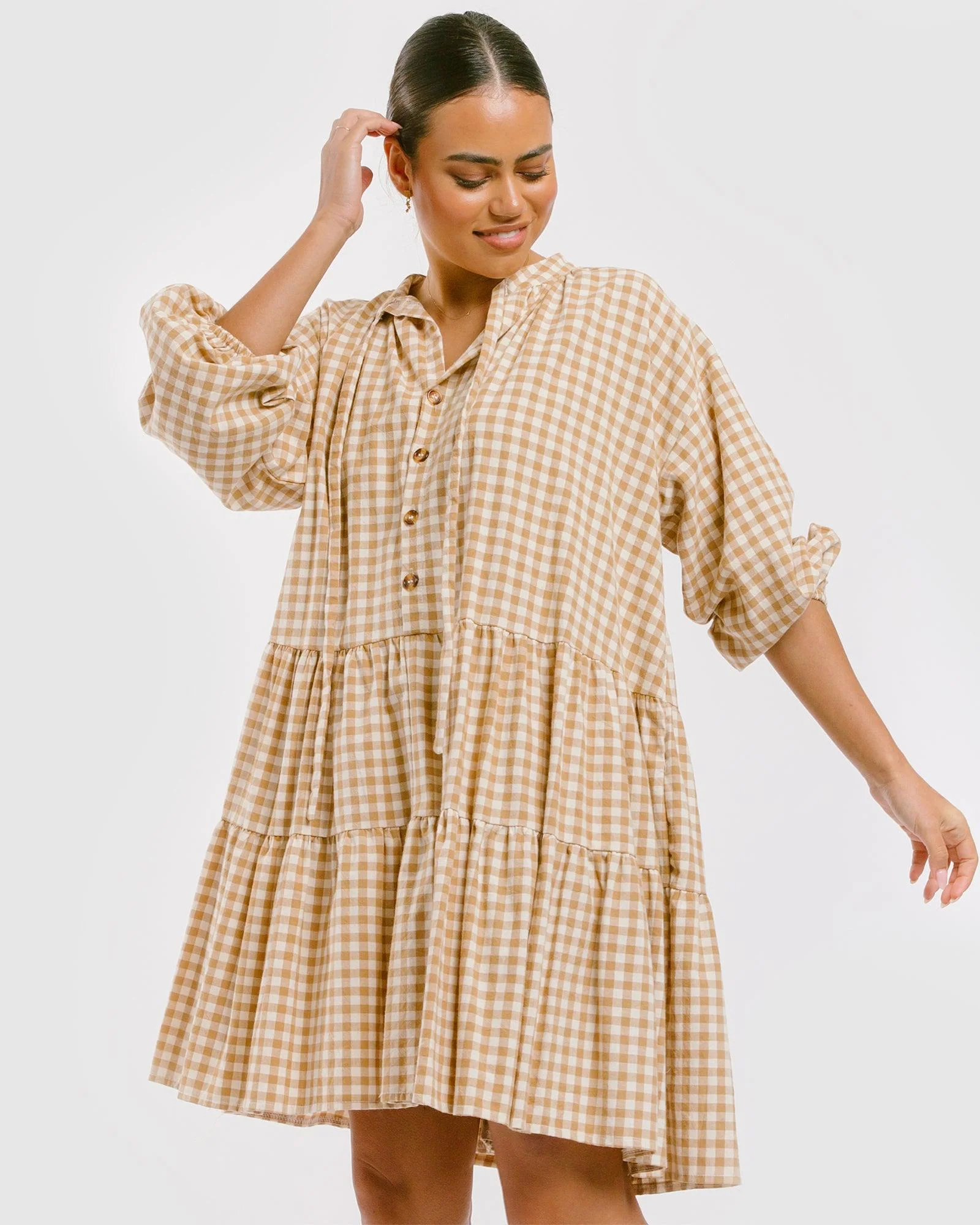FINAL SALE | Avalon Smock Dress | Caramel Gingham - Image 11