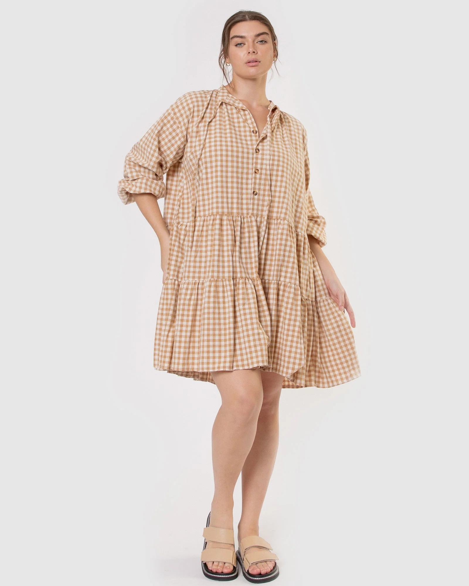 FINAL SALE | Avalon Smock Dress | Caramel Gingham - Image 14