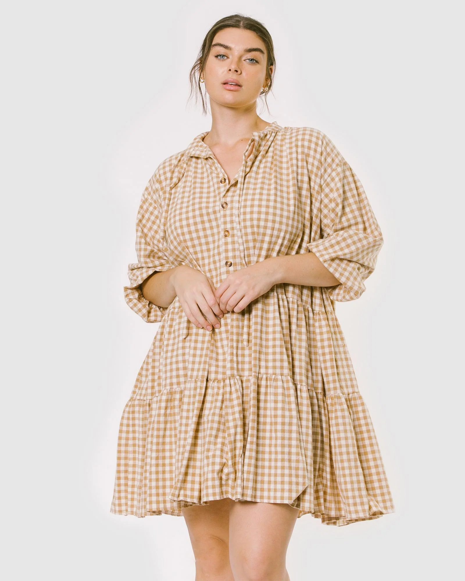 FINAL SALE | Avalon Smock Dress | Caramel Gingham - Image 15