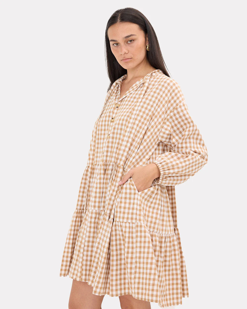 FINAL SALE | Avalon Smock Dress | Caramel Gingham - Image 3