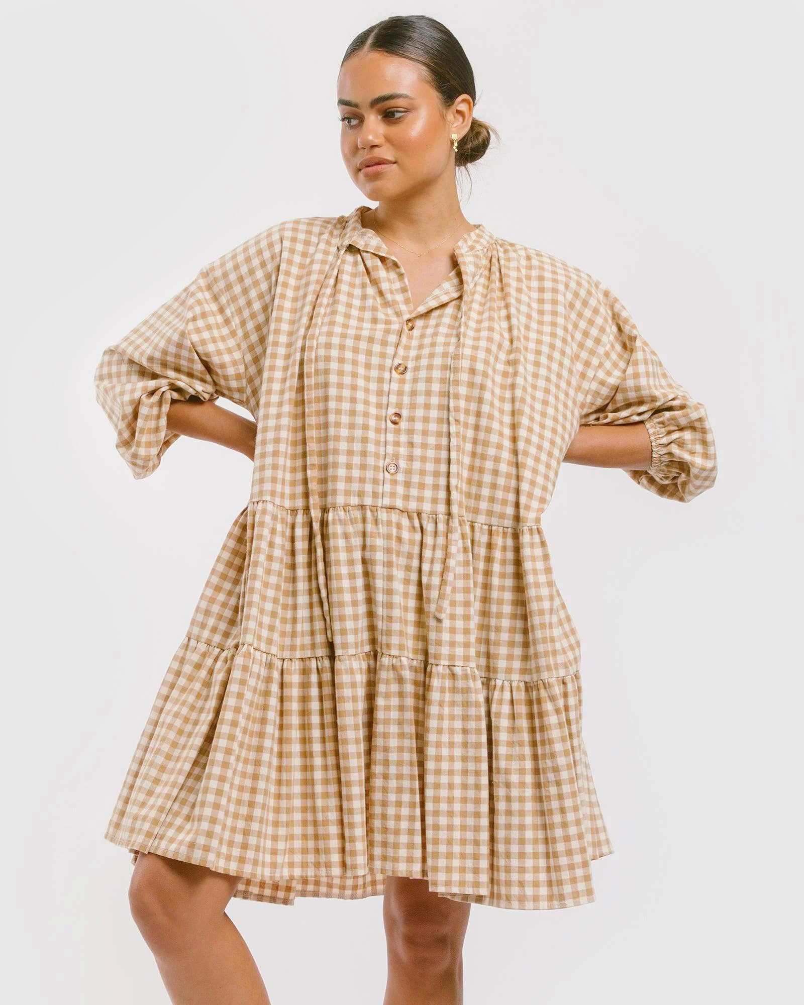 FINAL SALE | Avalon Smock Dress | Caramel Gingham - Image 7