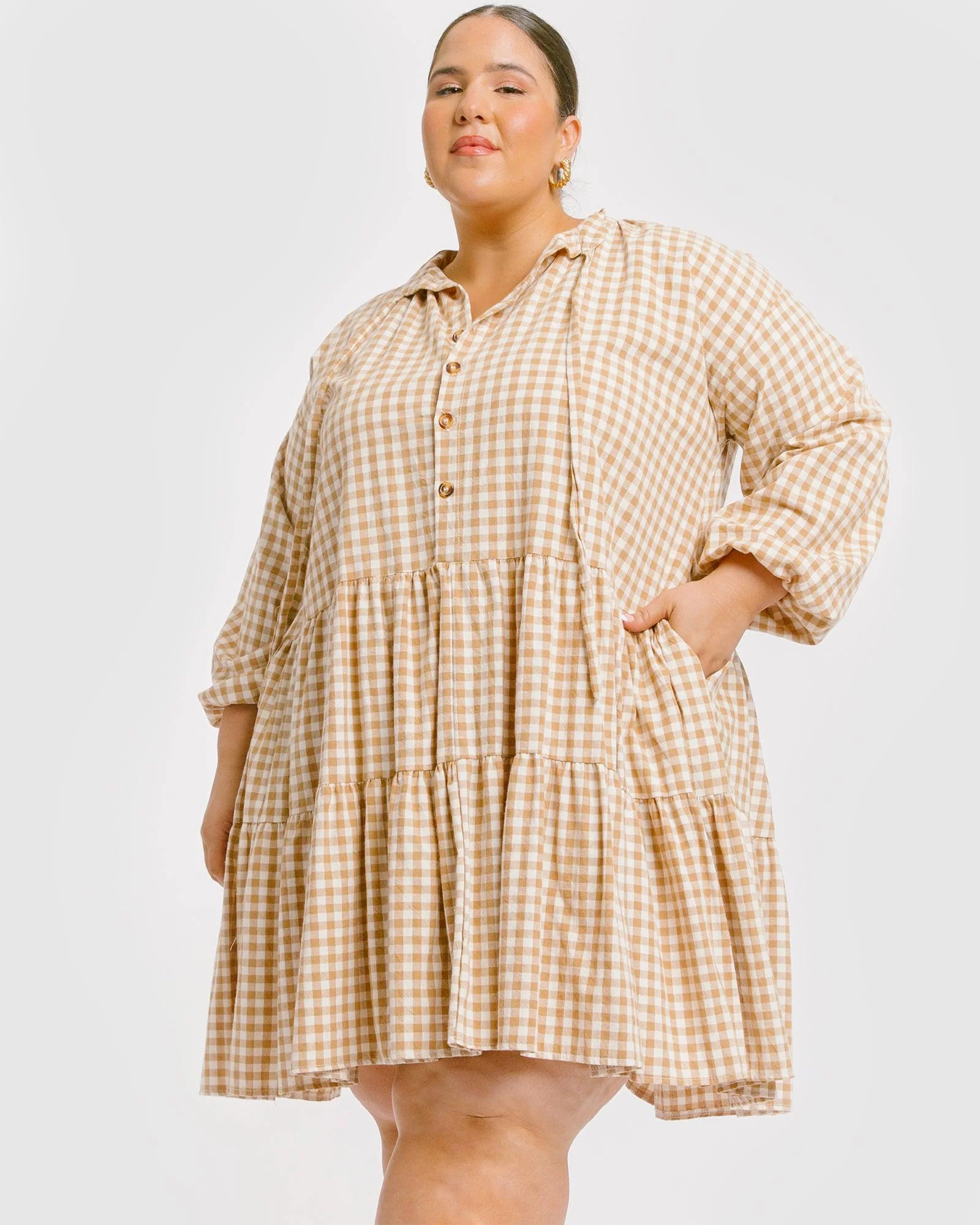 FINAL SALE | Avalon Smock Dress | Caramel Gingham - Image 9