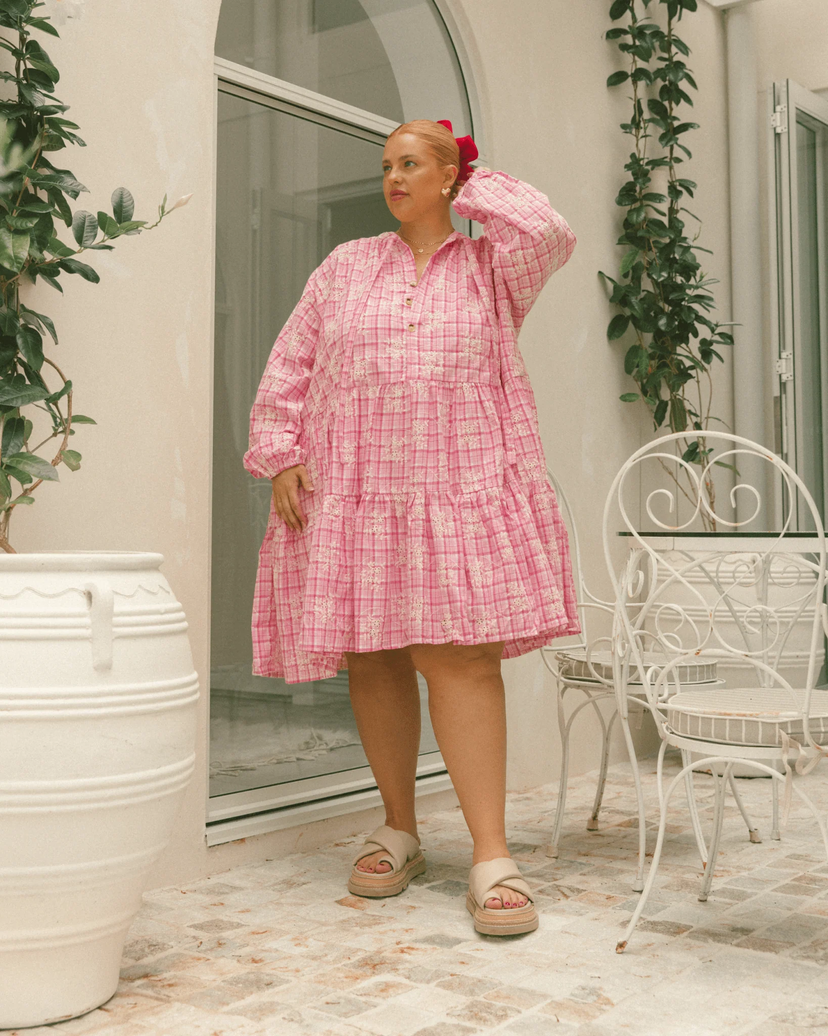 FINAL SALE | Avalon Smock Dress | Pink Gingham Embroidery - Image 2
