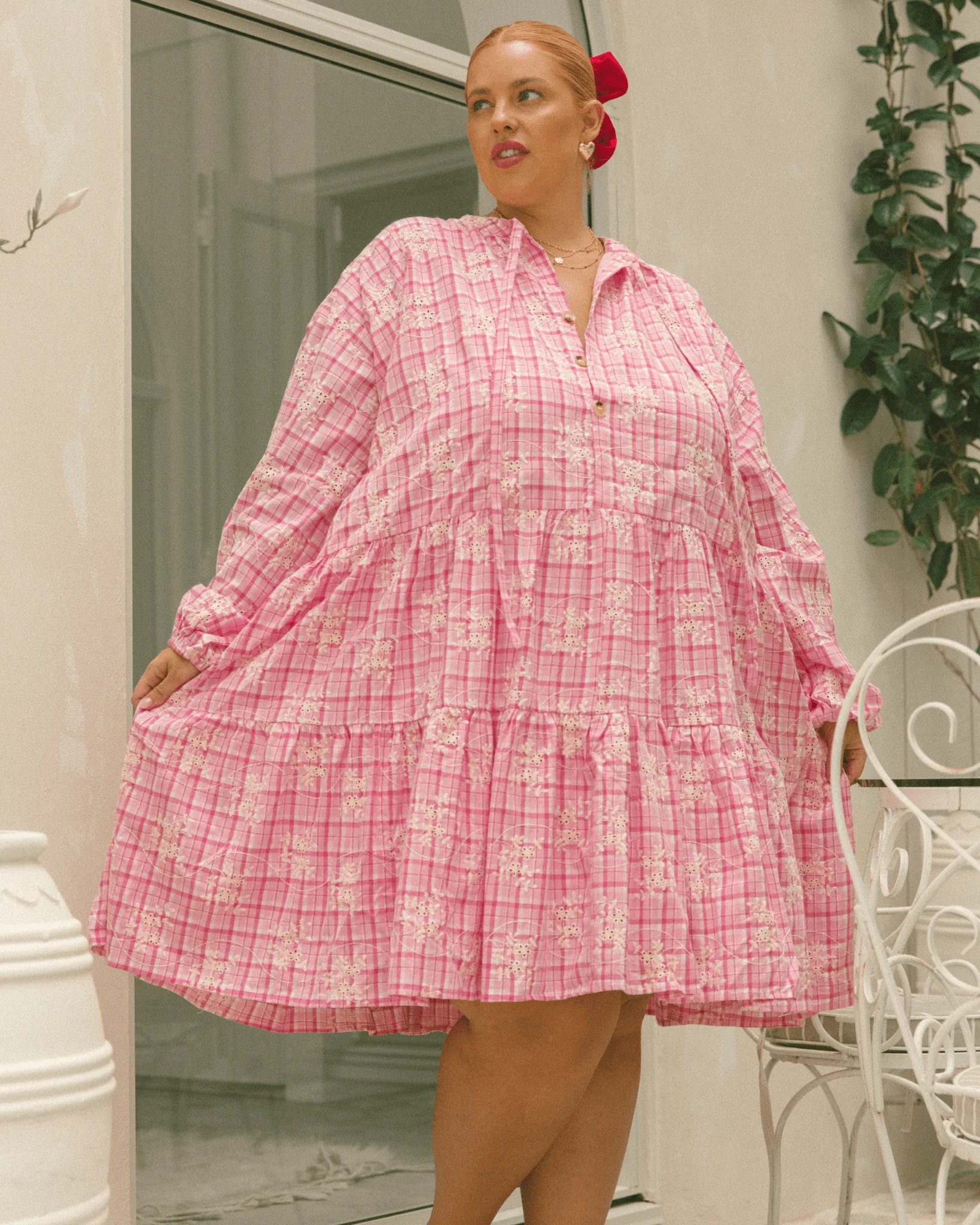 FINAL SALE | Avalon Smock Dress | Pink Gingham Embroidery - Image 3