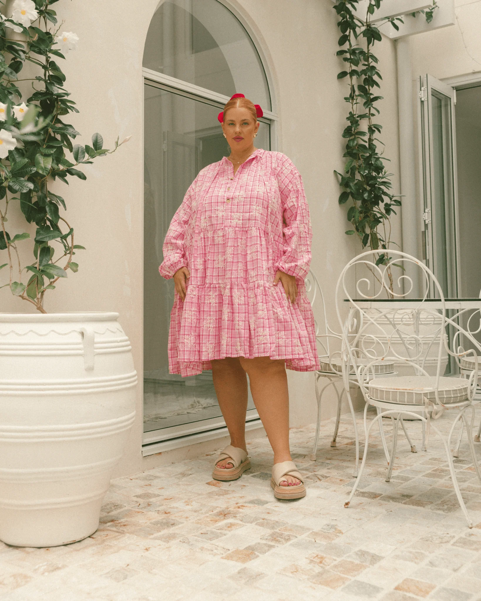 FINAL SALE | Avalon Smock Dress | Pink Gingham Embroidery - Image 4