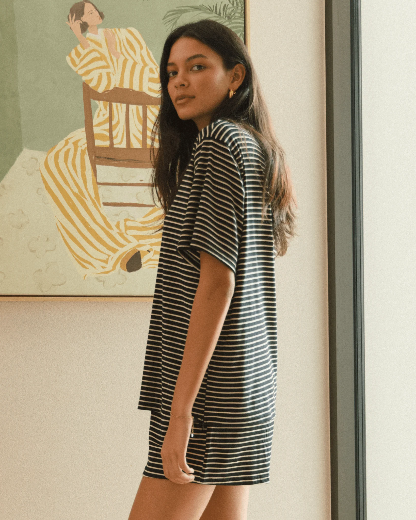 FINAL SALE | Essential Shorts | Black & Beige Stripe - Image 3