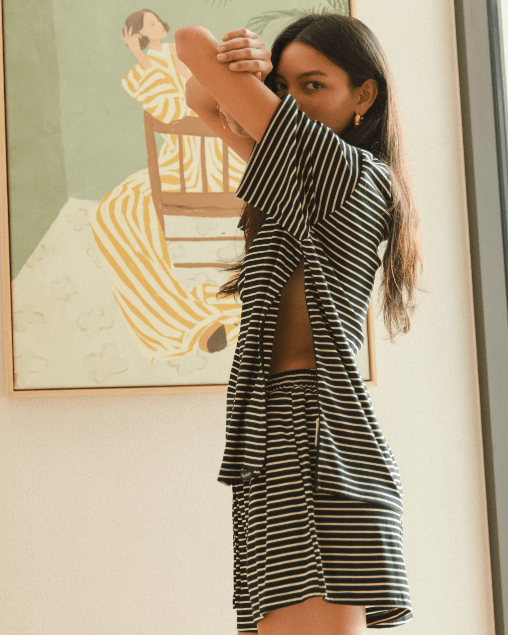 FINAL SALE | Essential Shorts | Black & Beige Stripe - Image 4