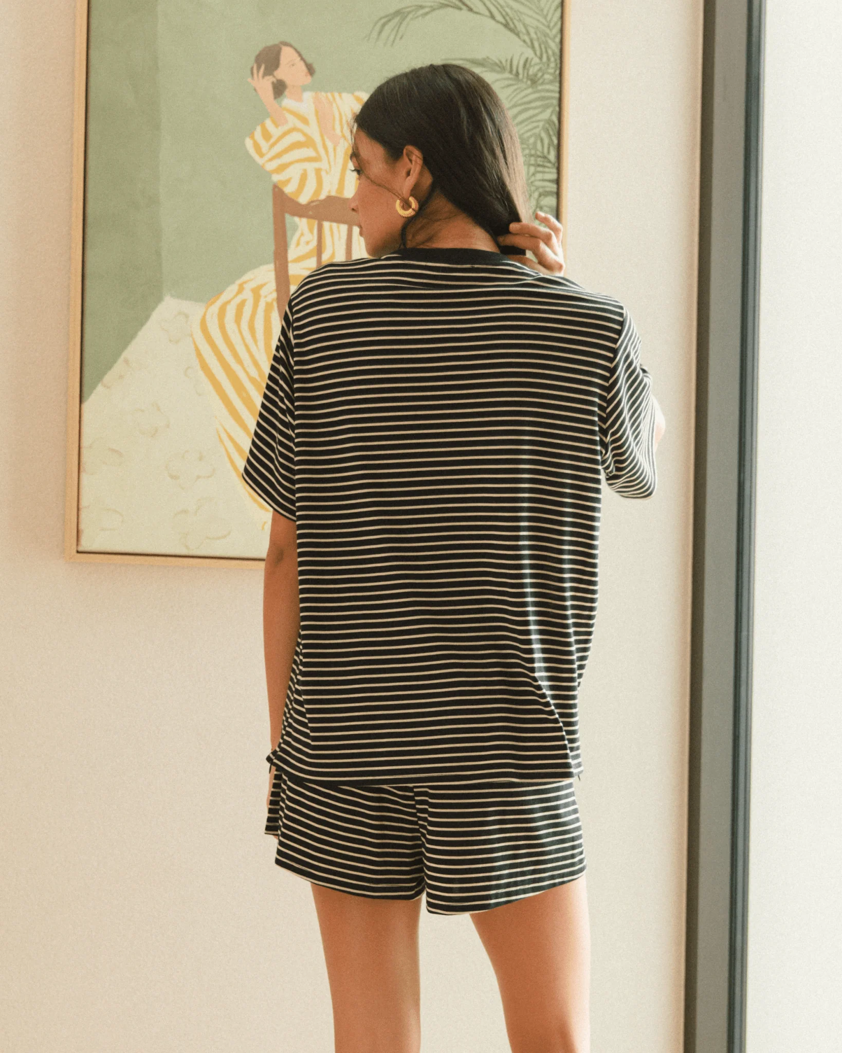 FINAL SALE | Essential Shorts | Black & Beige Stripe - Image 5