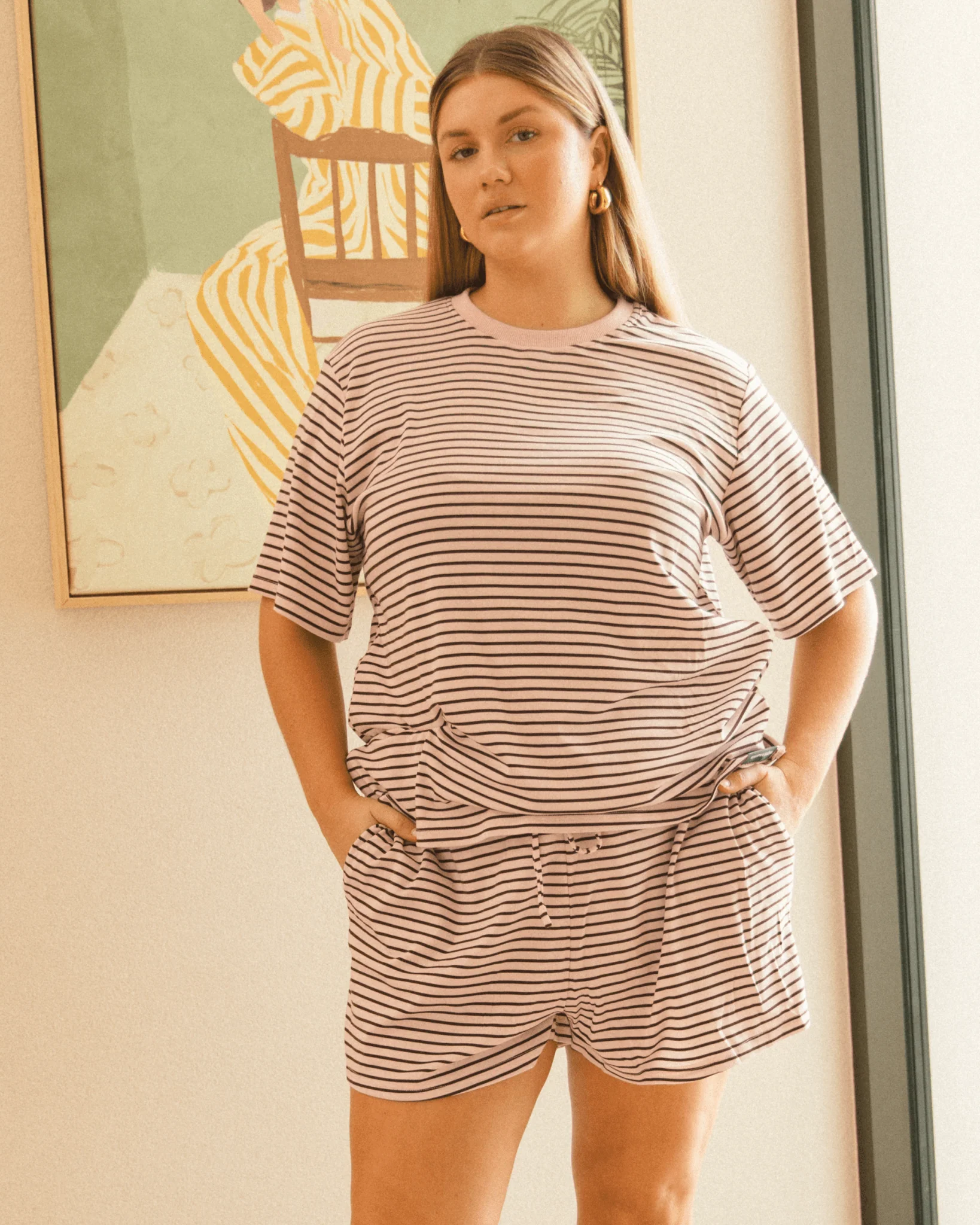FINAL SALE | Essential Shorts | Pink & Brown Stripe - Image 4