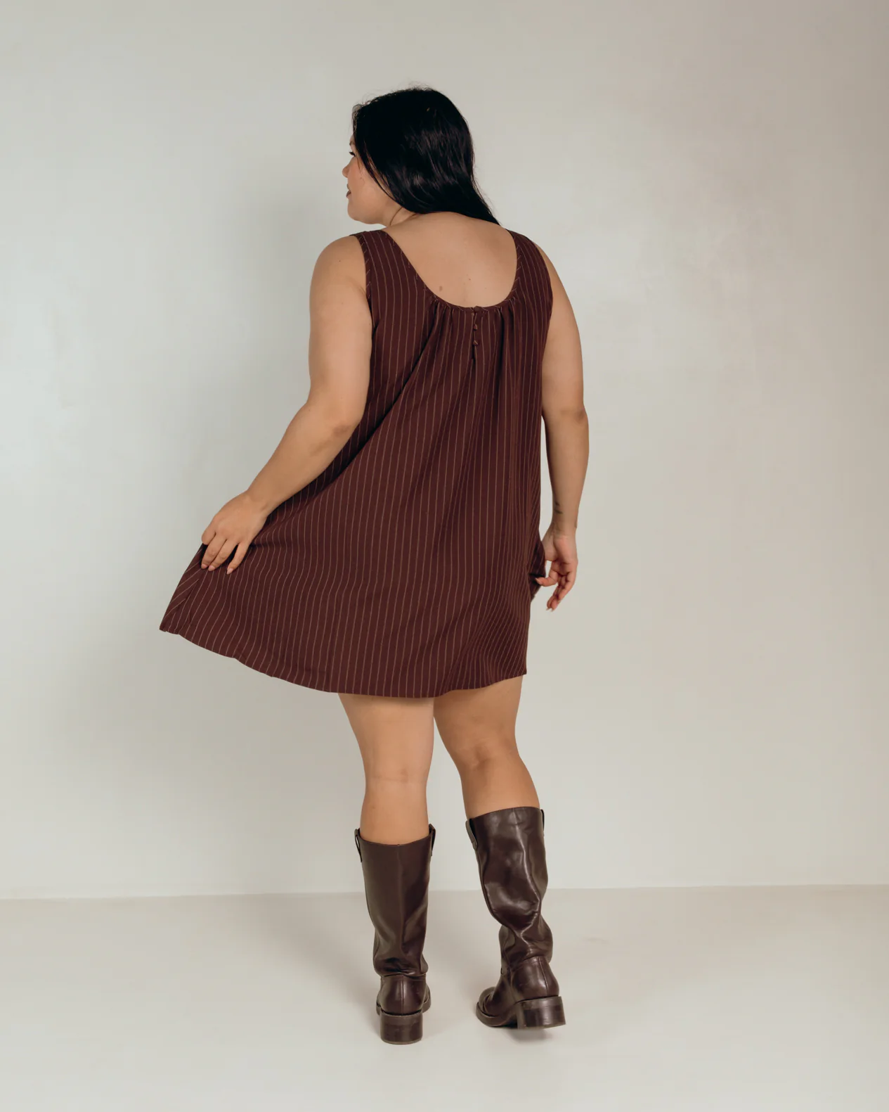 Evie Mini Dress | Chocolate Pinstripe - Image 4