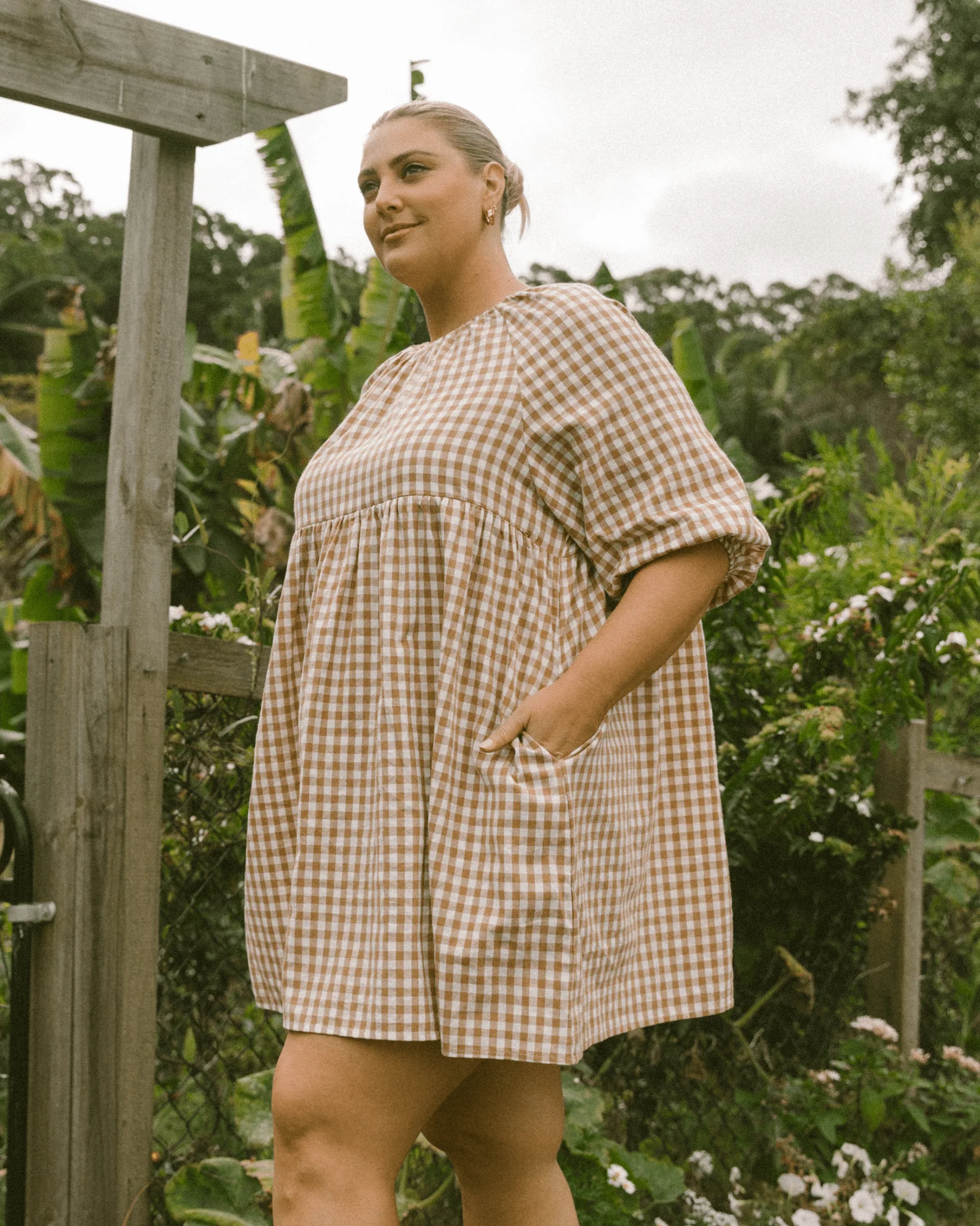 FINAL SALE | Florence Mini Dress | Caramel Gingham - Image 11