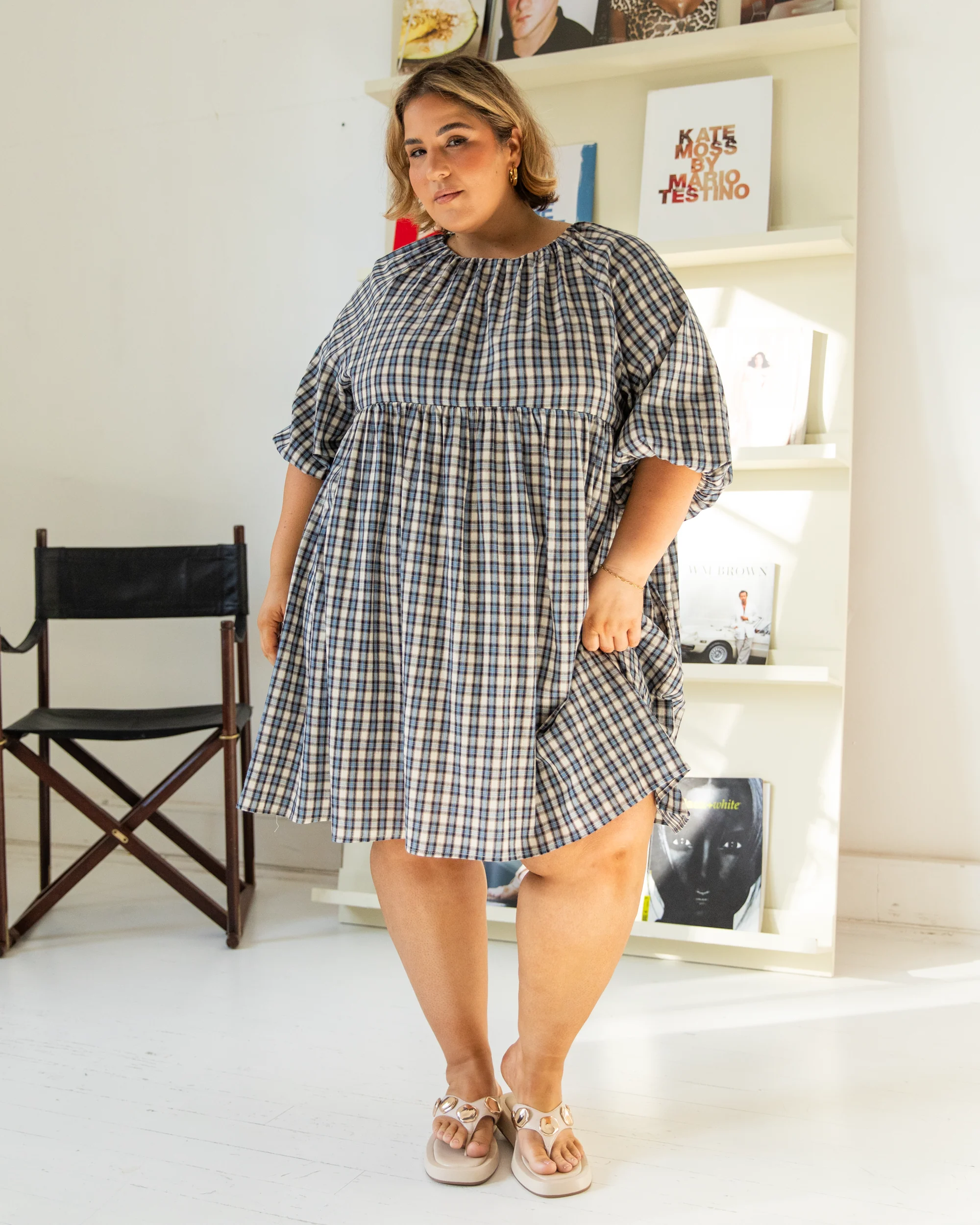 Florence Mini Dress | Denim Gingham - Image 4