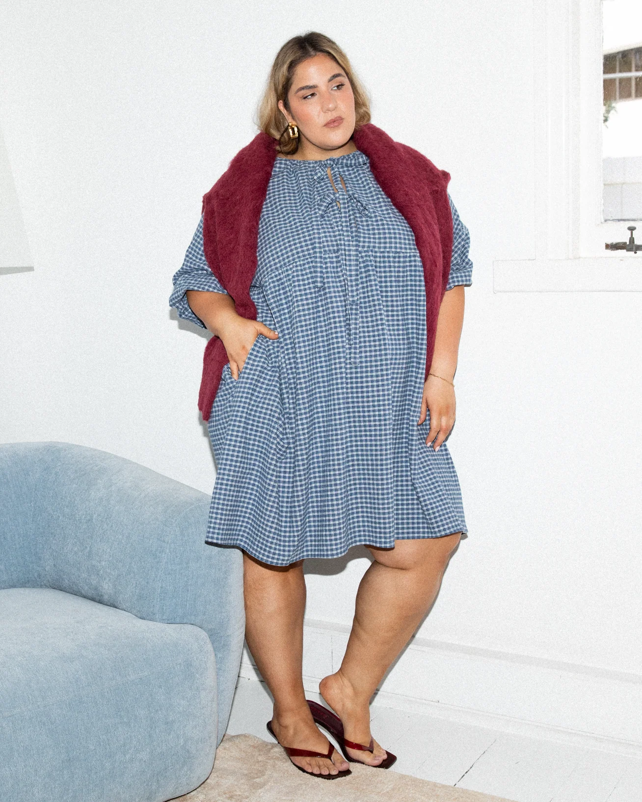 Florence Mini Dress | Navy Gingham - Image 6