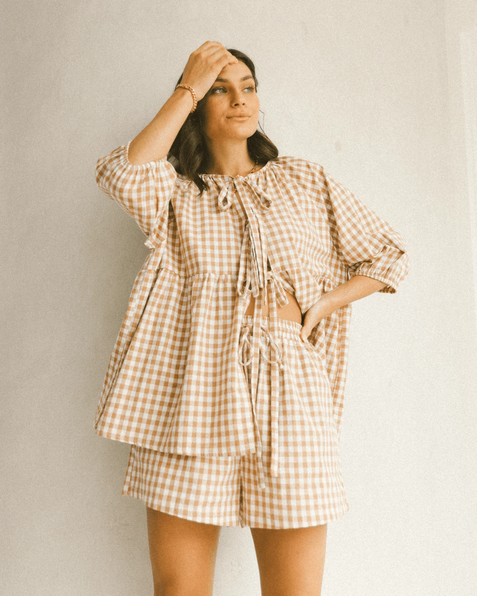 FINAL SALE | Florence Top | Caramel Gingham - Image 10