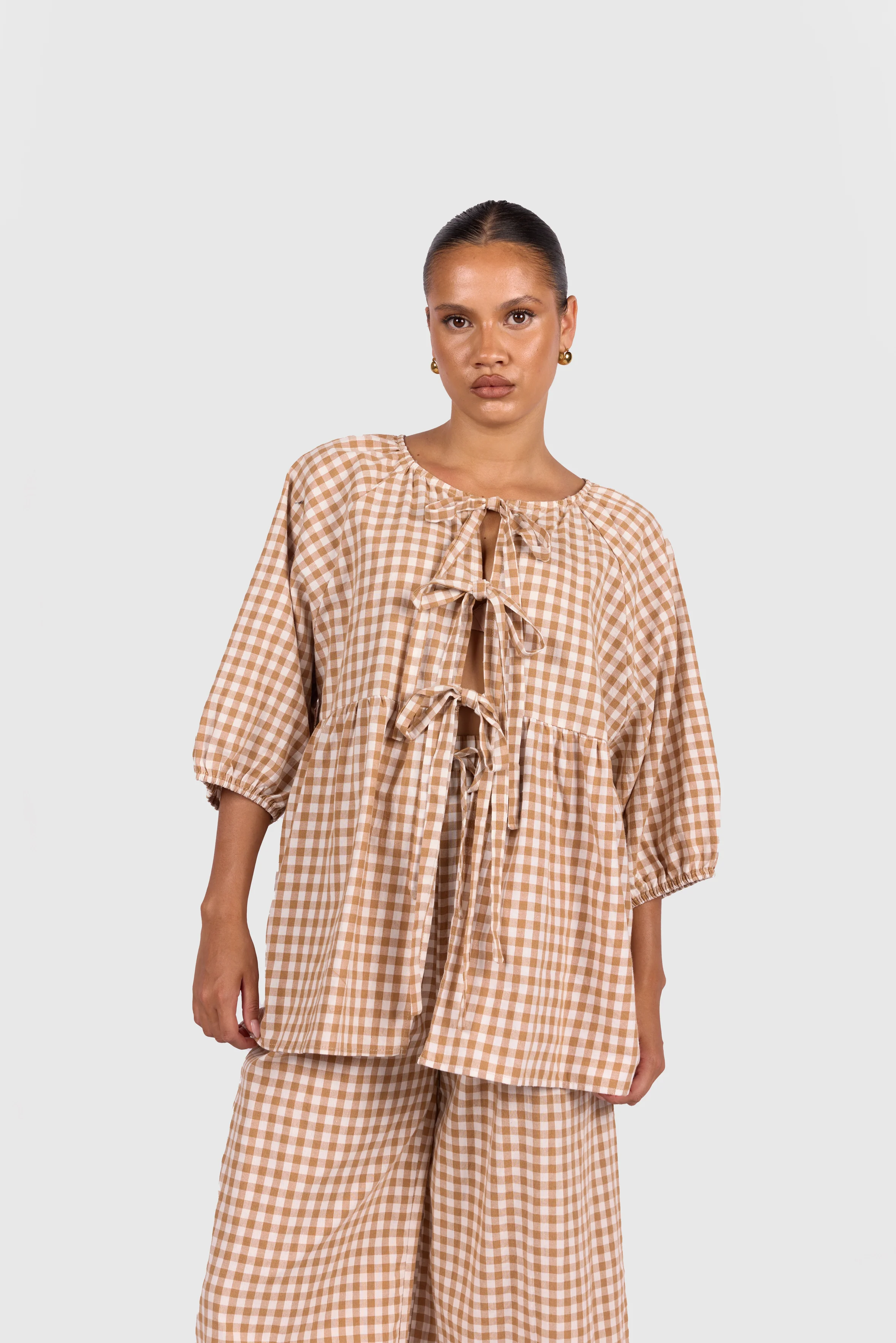 FINAL SALE | Florence Top | Caramel Gingham - Image 3