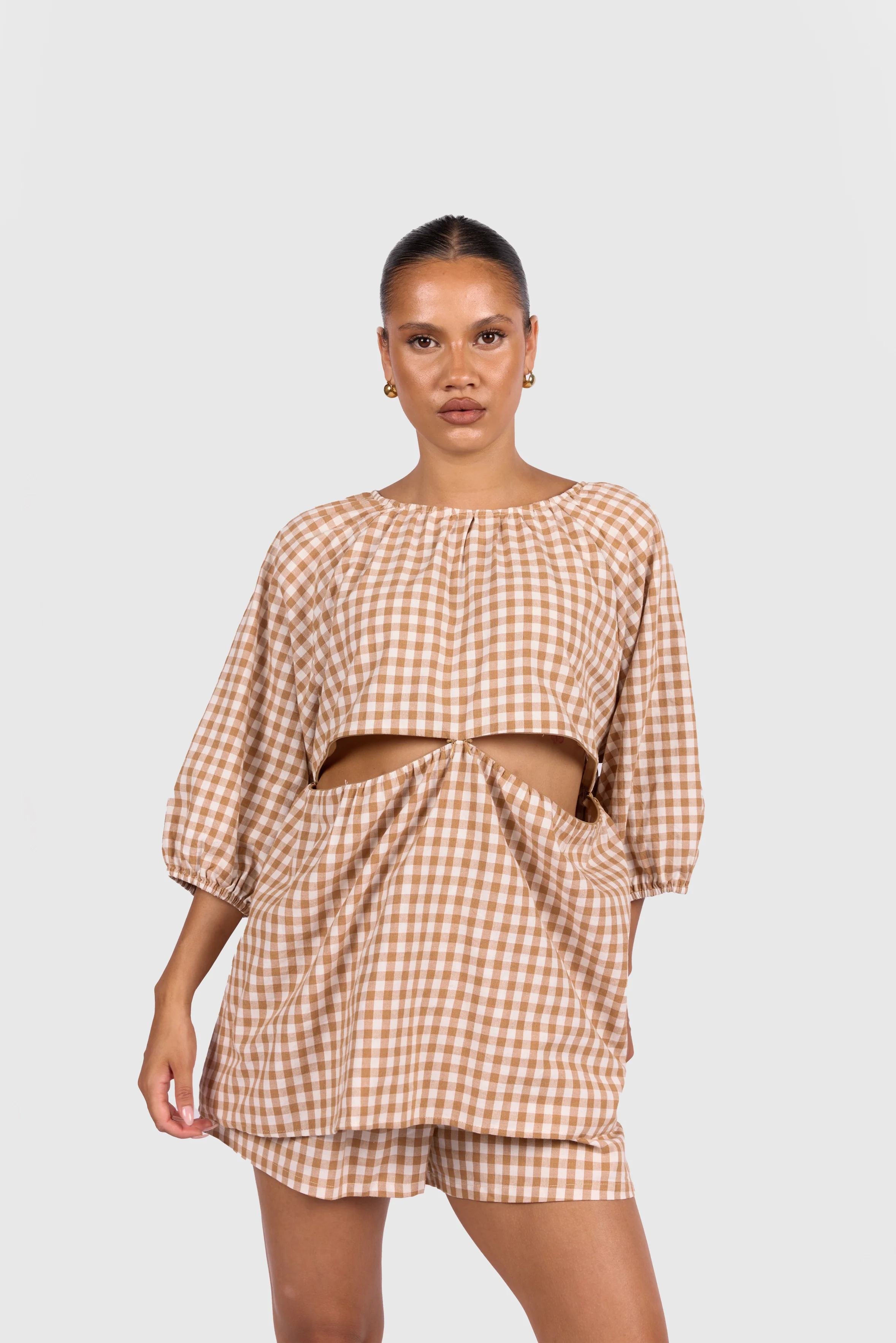 FINAL SALE | Florence Top | Caramel Gingham - Image 4
