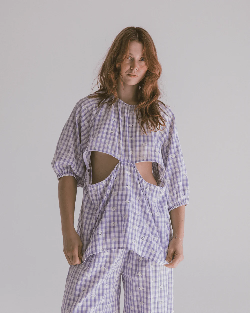 FINAL SALE | Florence top | Lavender Gingham Embroidery