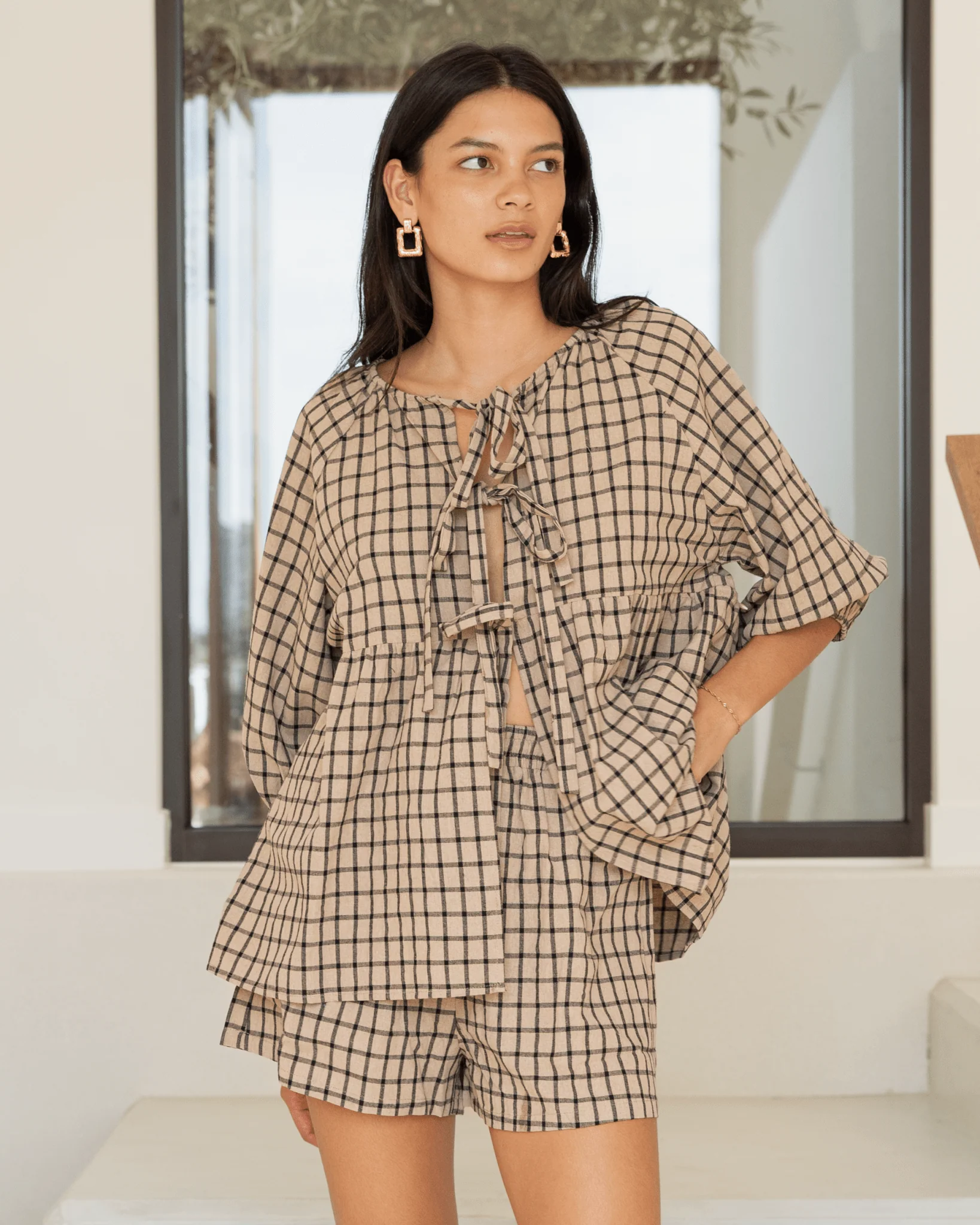 Florence top | Neutral Gingham - Image 4