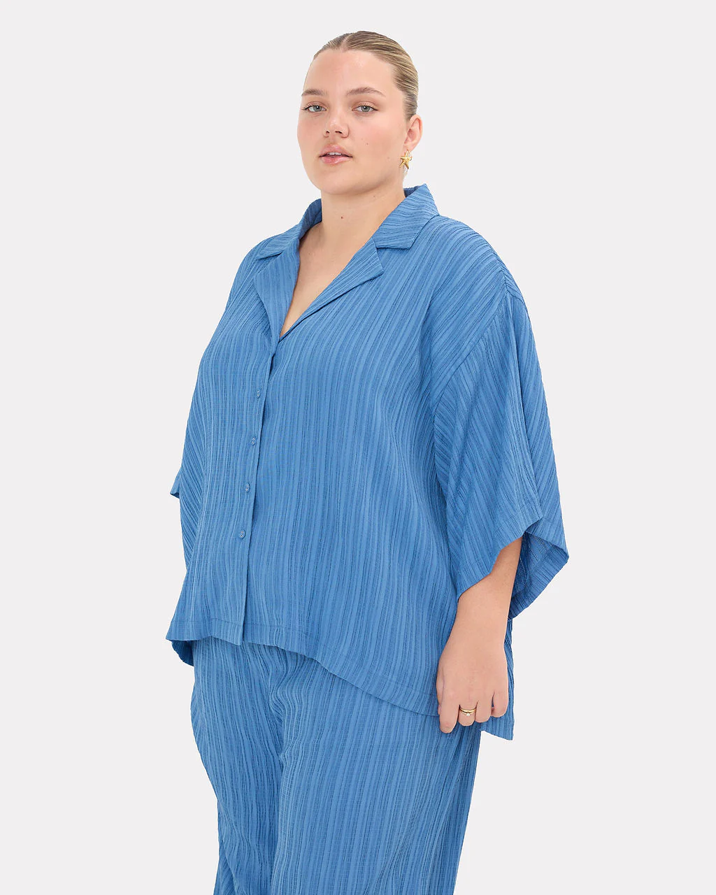 FINAL SALE | Lacey Shirt | Dark Blue Crepe - Image 2