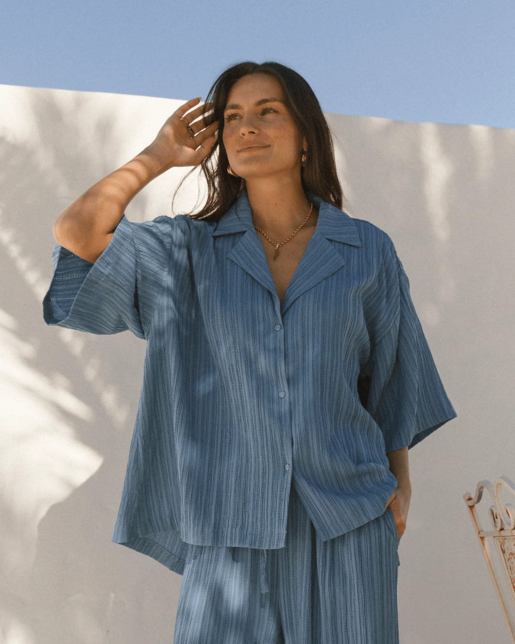 FINAL SALE | Lacey Shirt | Dark Blue Crepe - Image 5