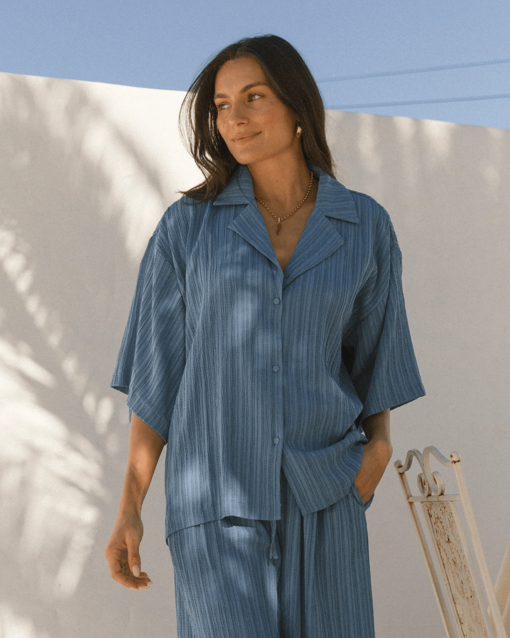 FINAL SALE | Lacey Shirt | Dark Blue Crepe - Image 6