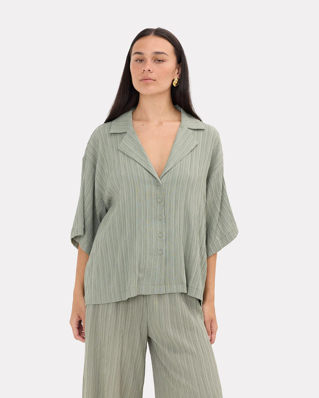 Lacey Shirt | Green Crepe