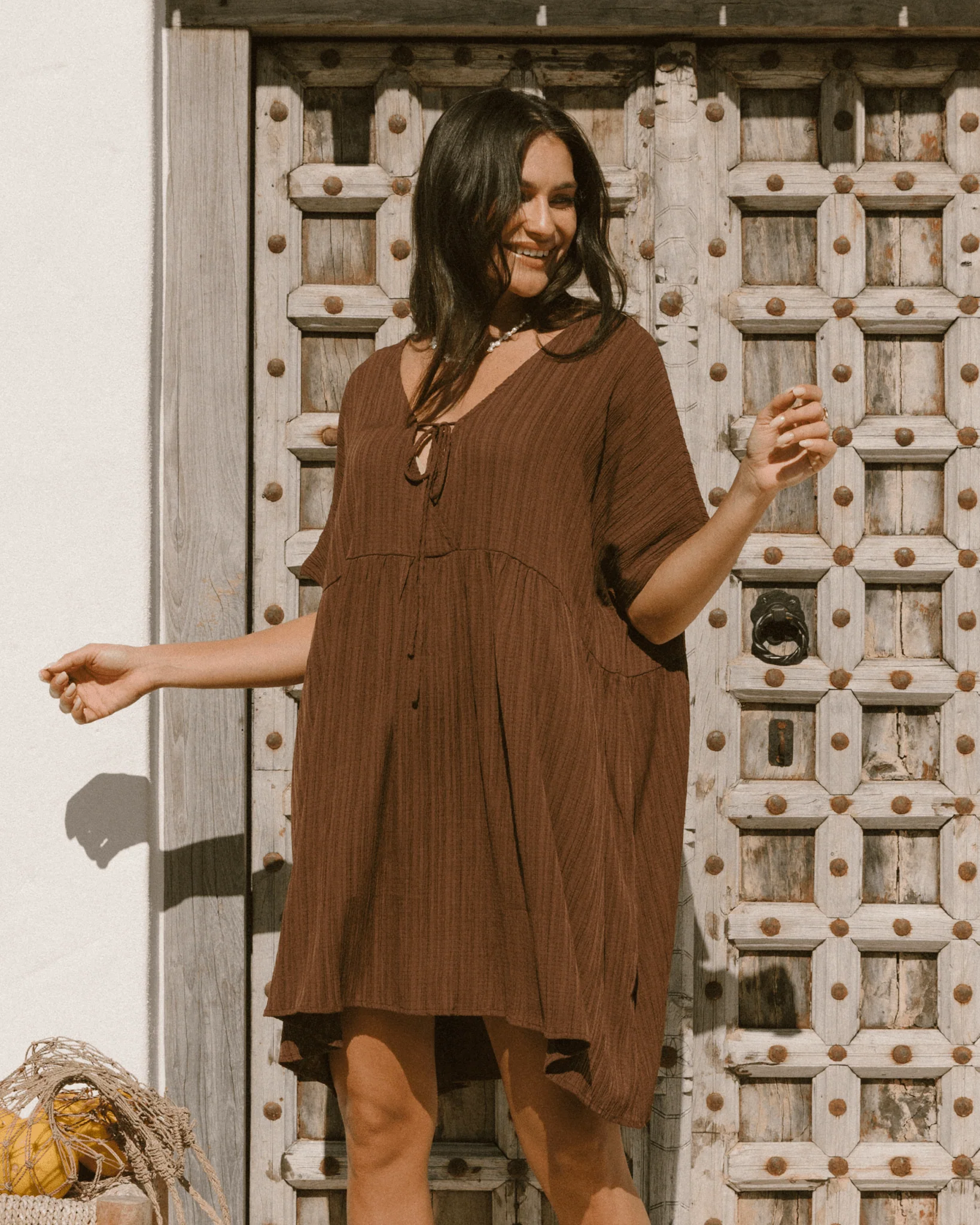 FINAL SALE | Lainey Mini Dress | Brown Crepe - Image 2