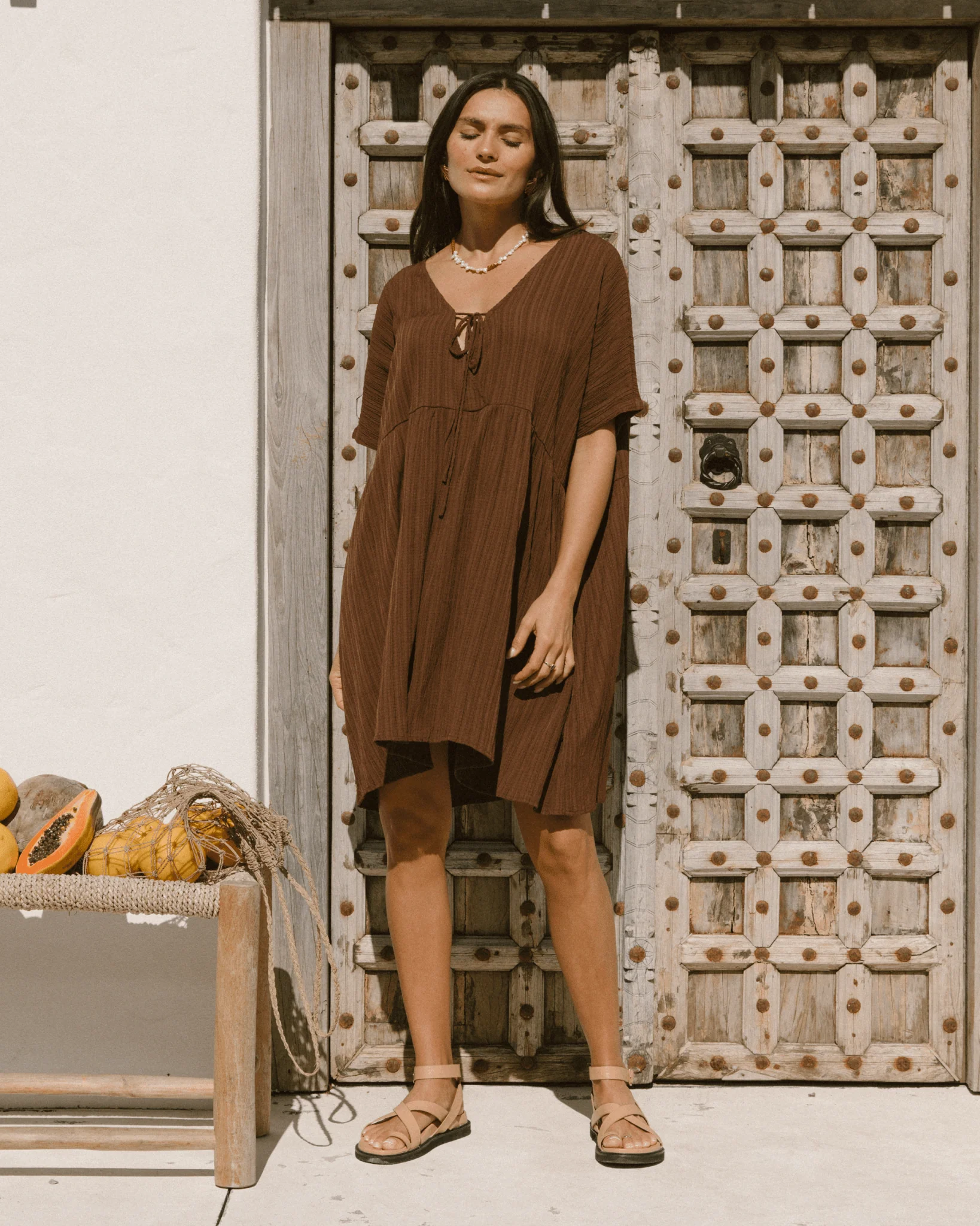 FINAL SALE | Lainey Mini Dress | Brown Crepe - Image 3