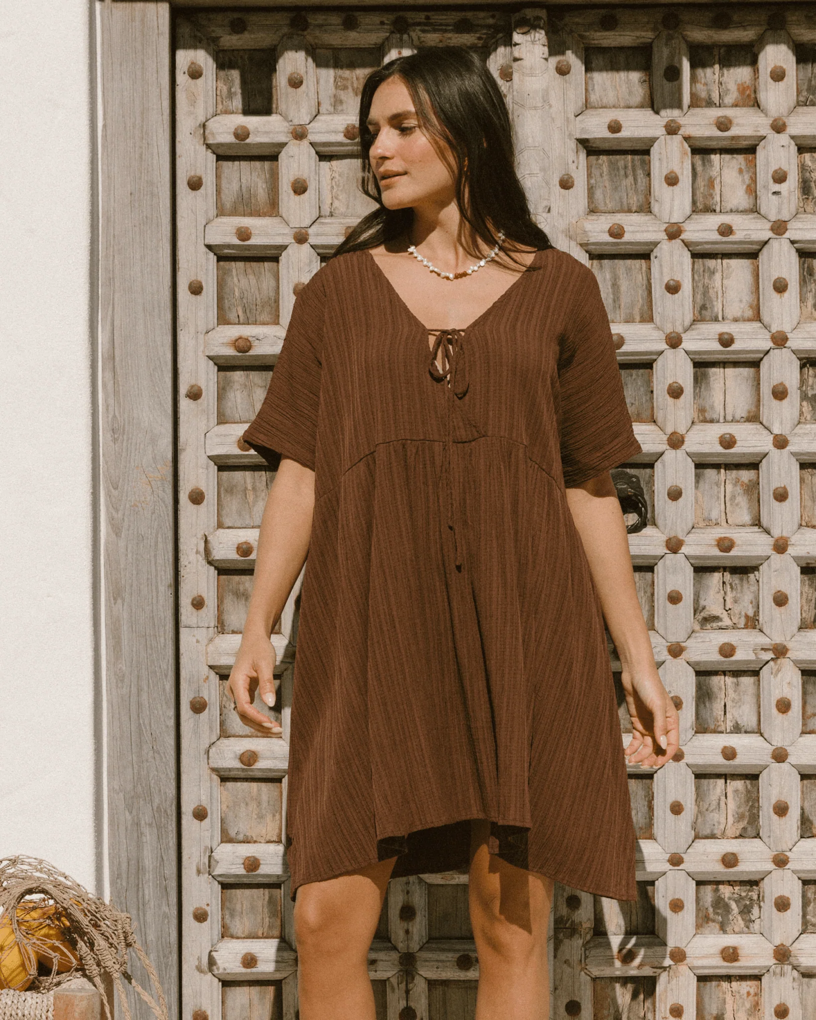 FINAL SALE | Lainey Mini Dress | Brown Crepe - Image 4