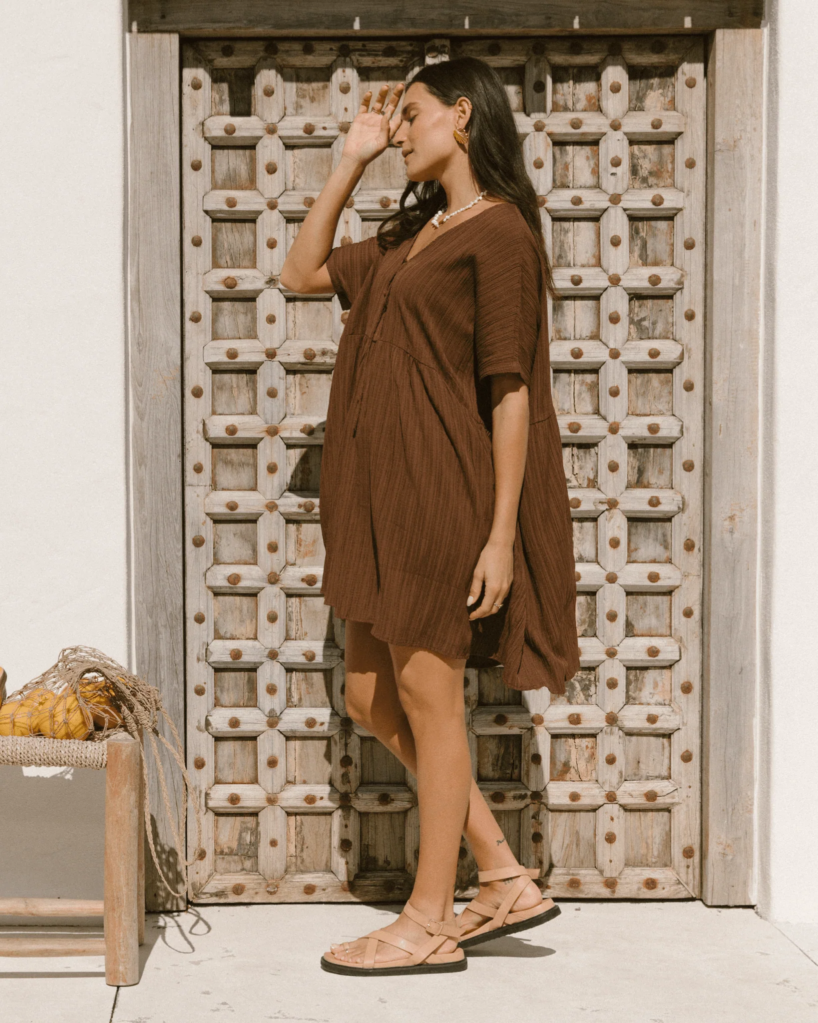 FINAL SALE | Lainey Mini Dress | Brown Crepe - Image 5