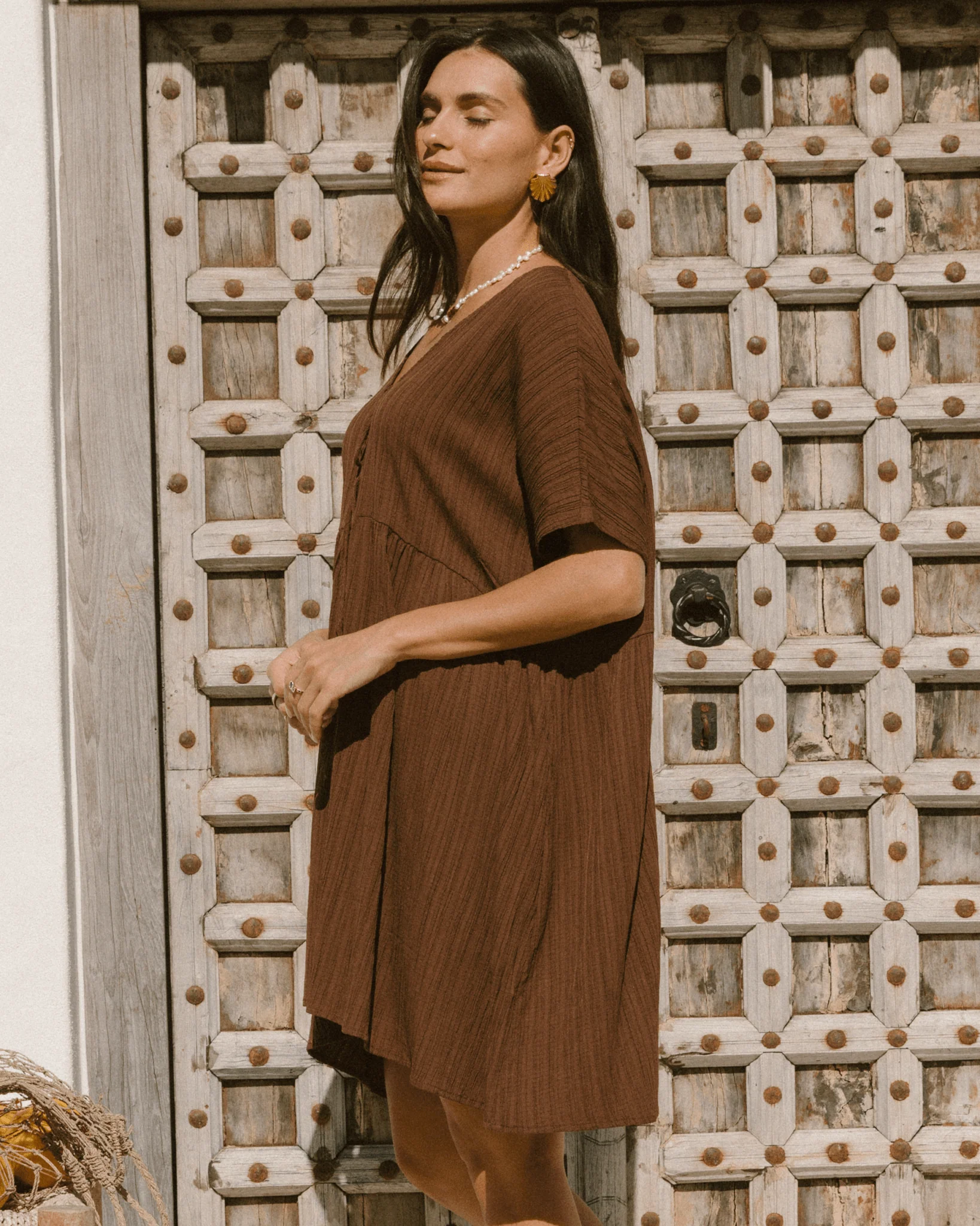 FINAL SALE | Lainey Mini Dress | Brown Crepe - Image 6