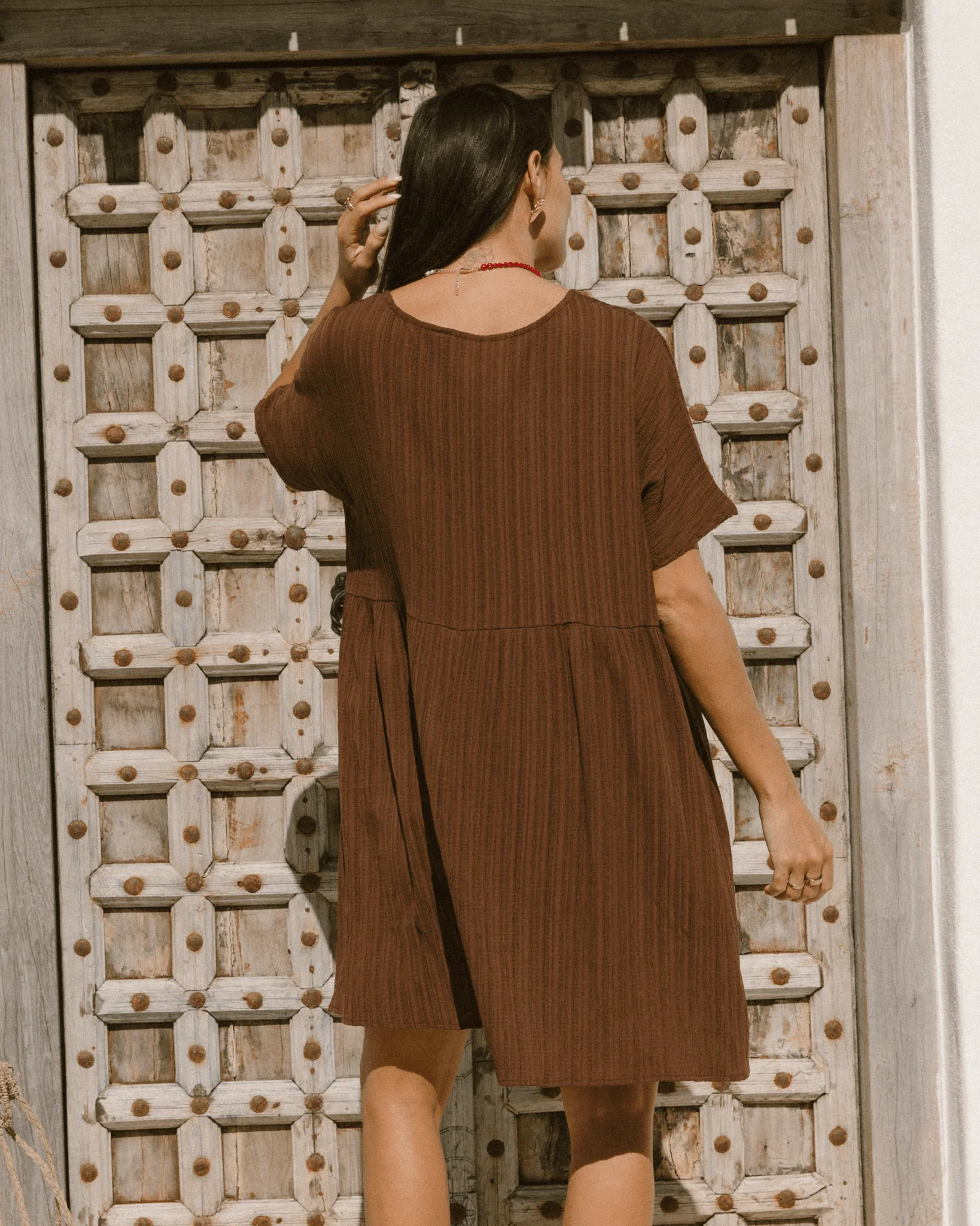 FINAL SALE | Lainey Mini Dress | Brown Crepe - Image 7