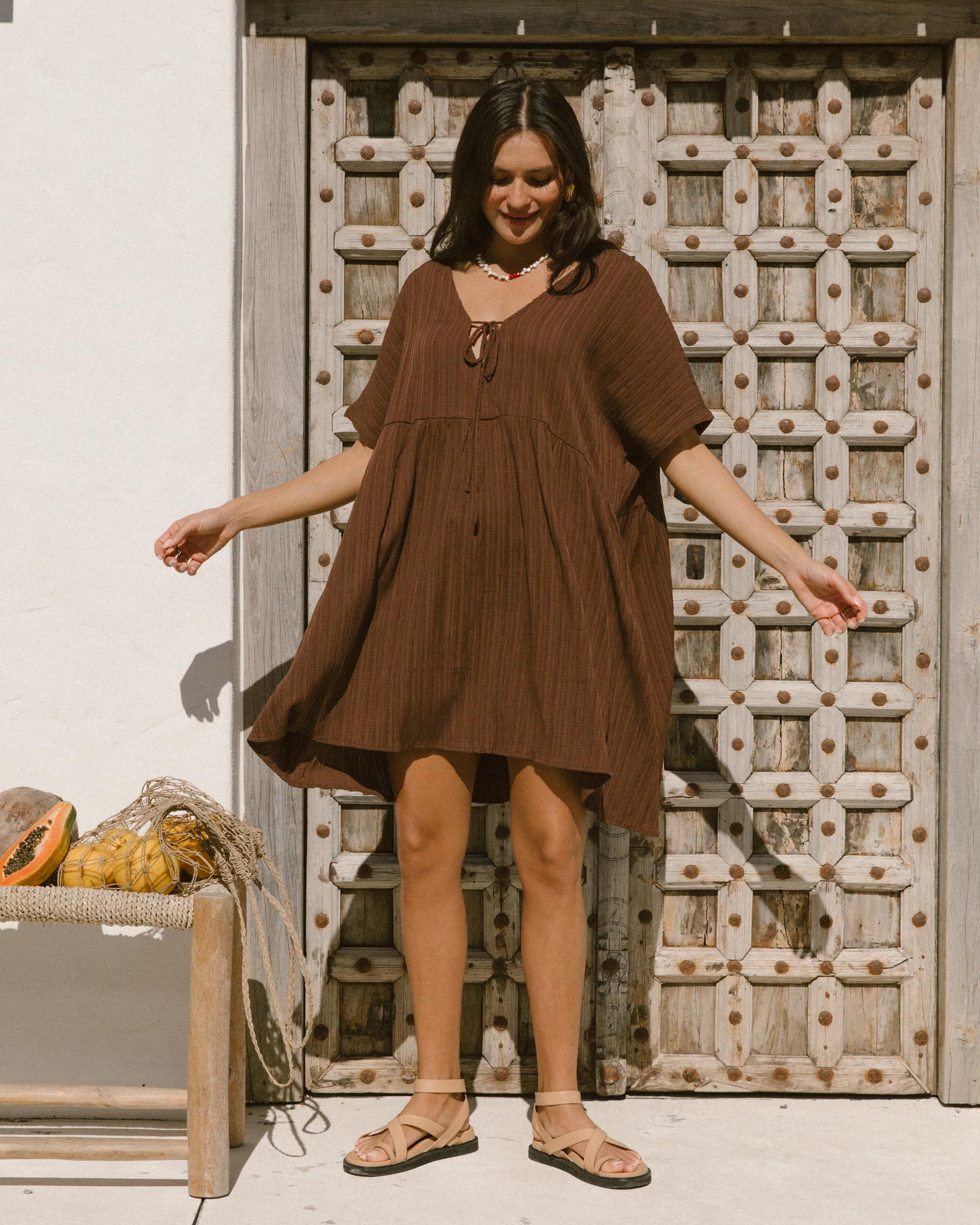 FINAL SALE | Lainey Mini Dress | Brown Crepe - Image 8