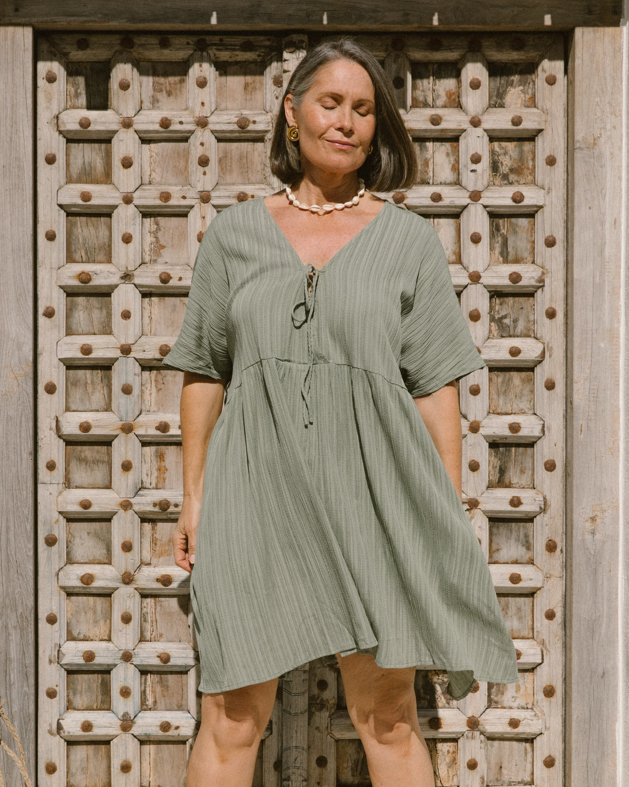 FINAL SALE | Lainey Mini Dress | Green Crepe - Image 5