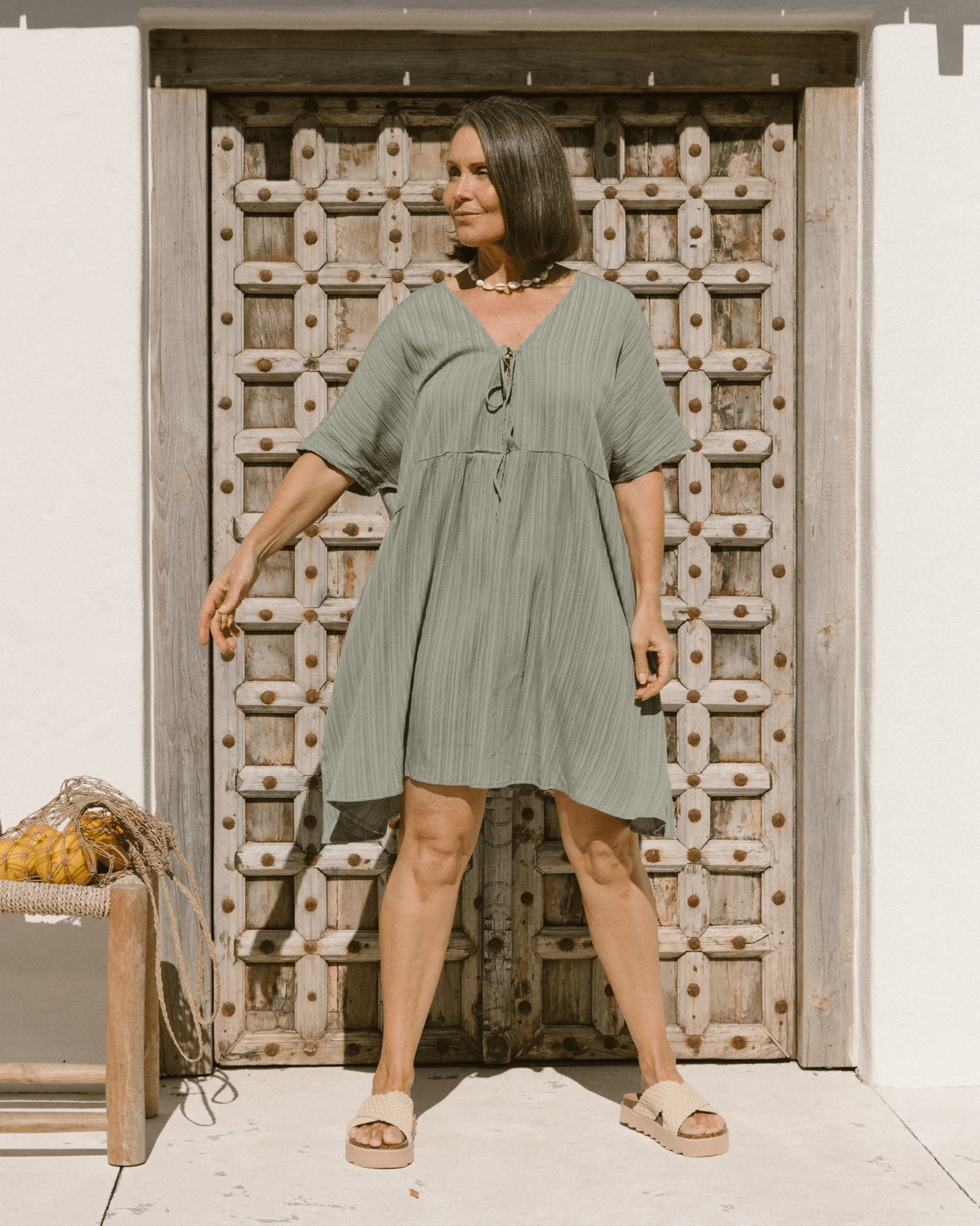 FINAL SALE | Lainey Mini Dress | Green Crepe - Image 6