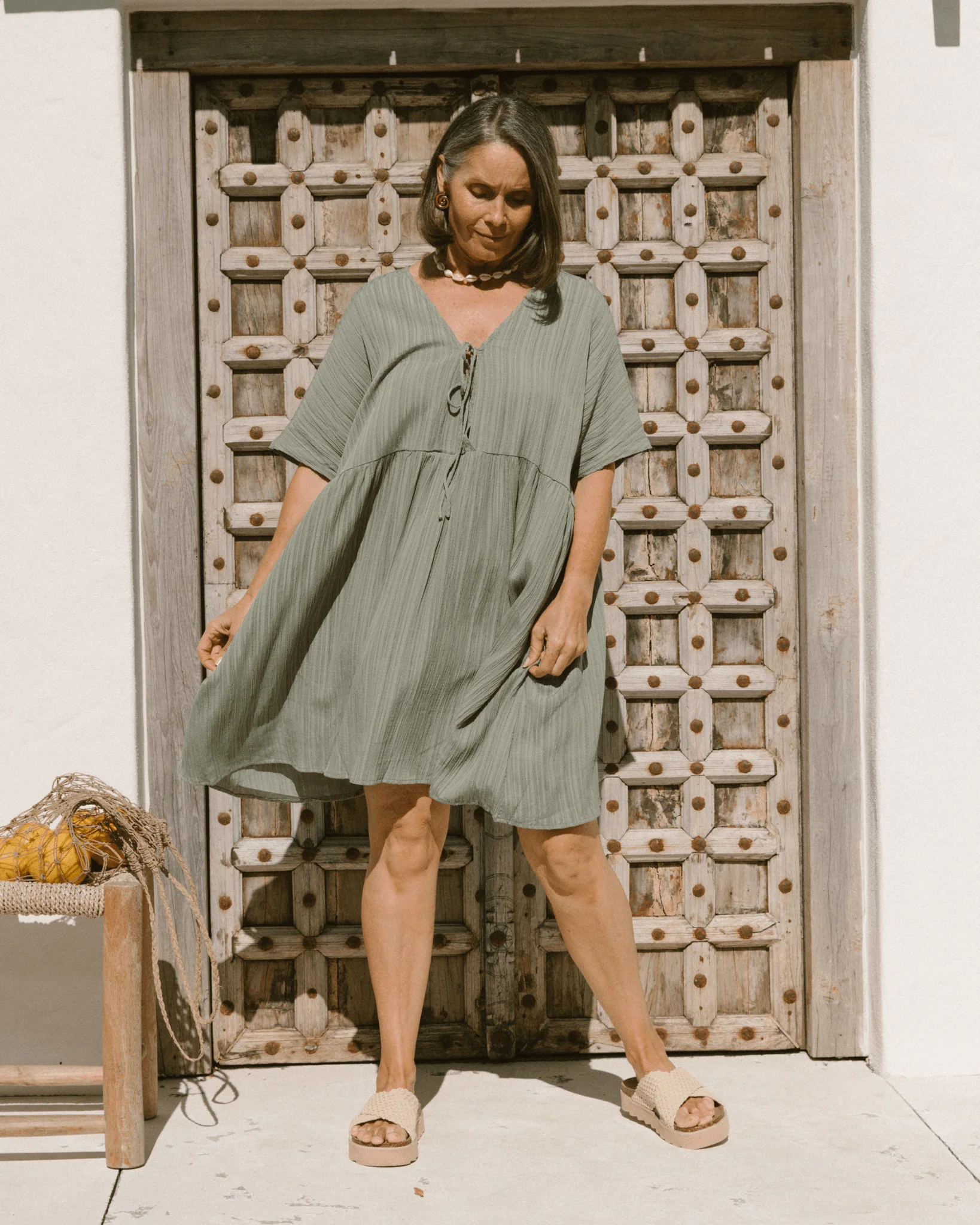 FINAL SALE | Lainey Mini Dress | Green Crepe - Image 7