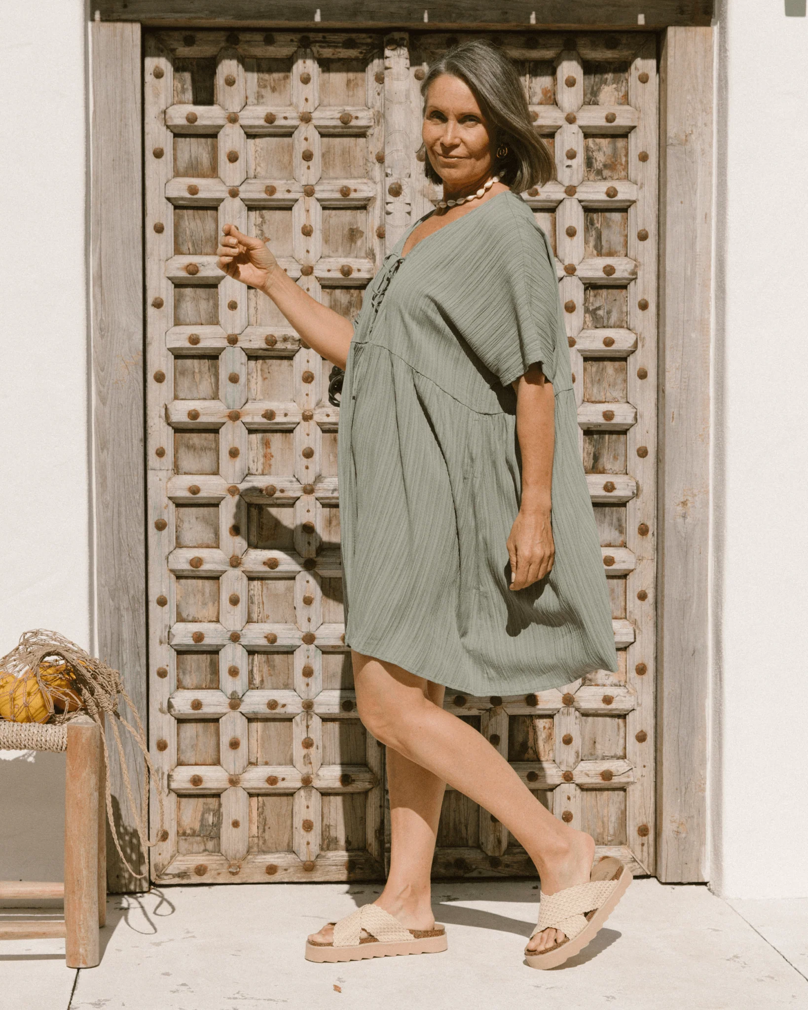 FINAL SALE | Lainey Mini Dress | Green Crepe - Image 8