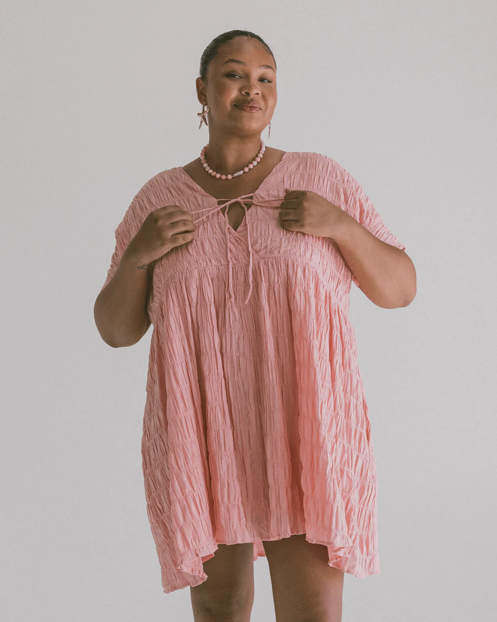 FINAL SALE | Lainey Mini Dress | Pink Seersucker - Image 4