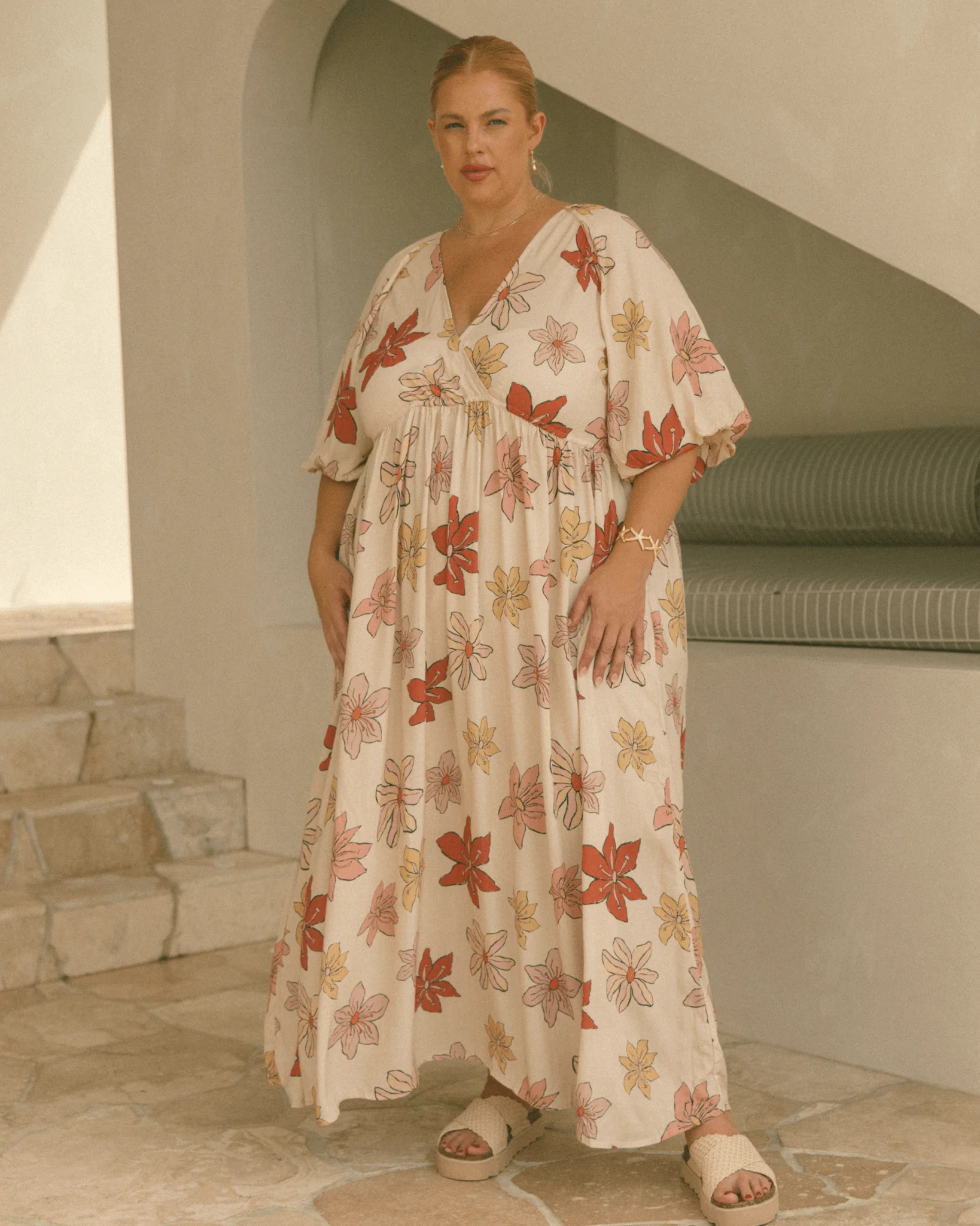FINAL SALE | Layla Maxi Dress | Beige Flowers - Image 3