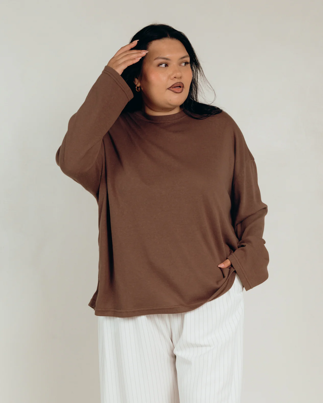 Long Sleeve Essentials Top | Chocolate Knit - Image 2