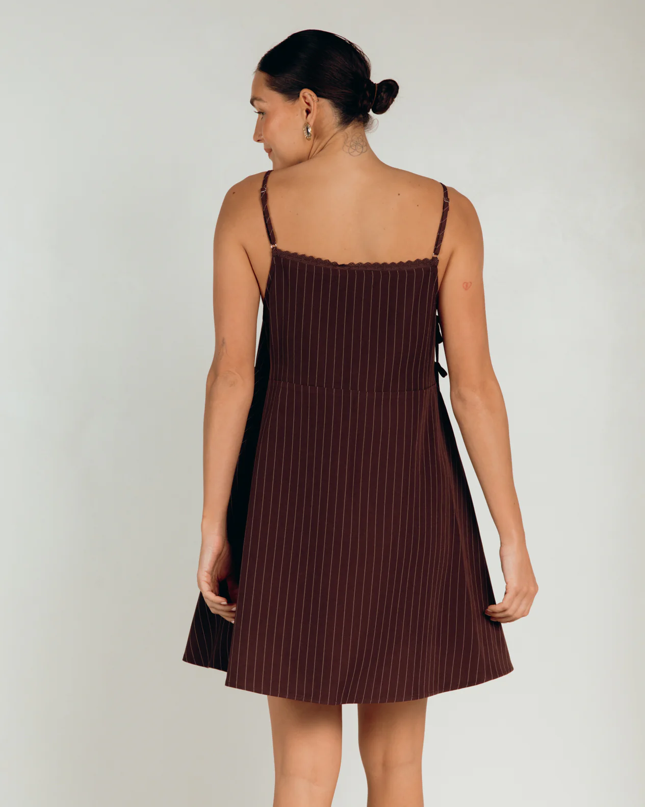 Lulu Wrap Dress | Chocolate Pinstripe - Image 3