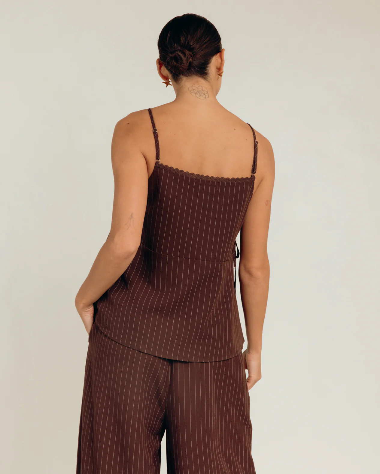 Lulu Wrap Top | Chocolate Pinstripe - Image 3
