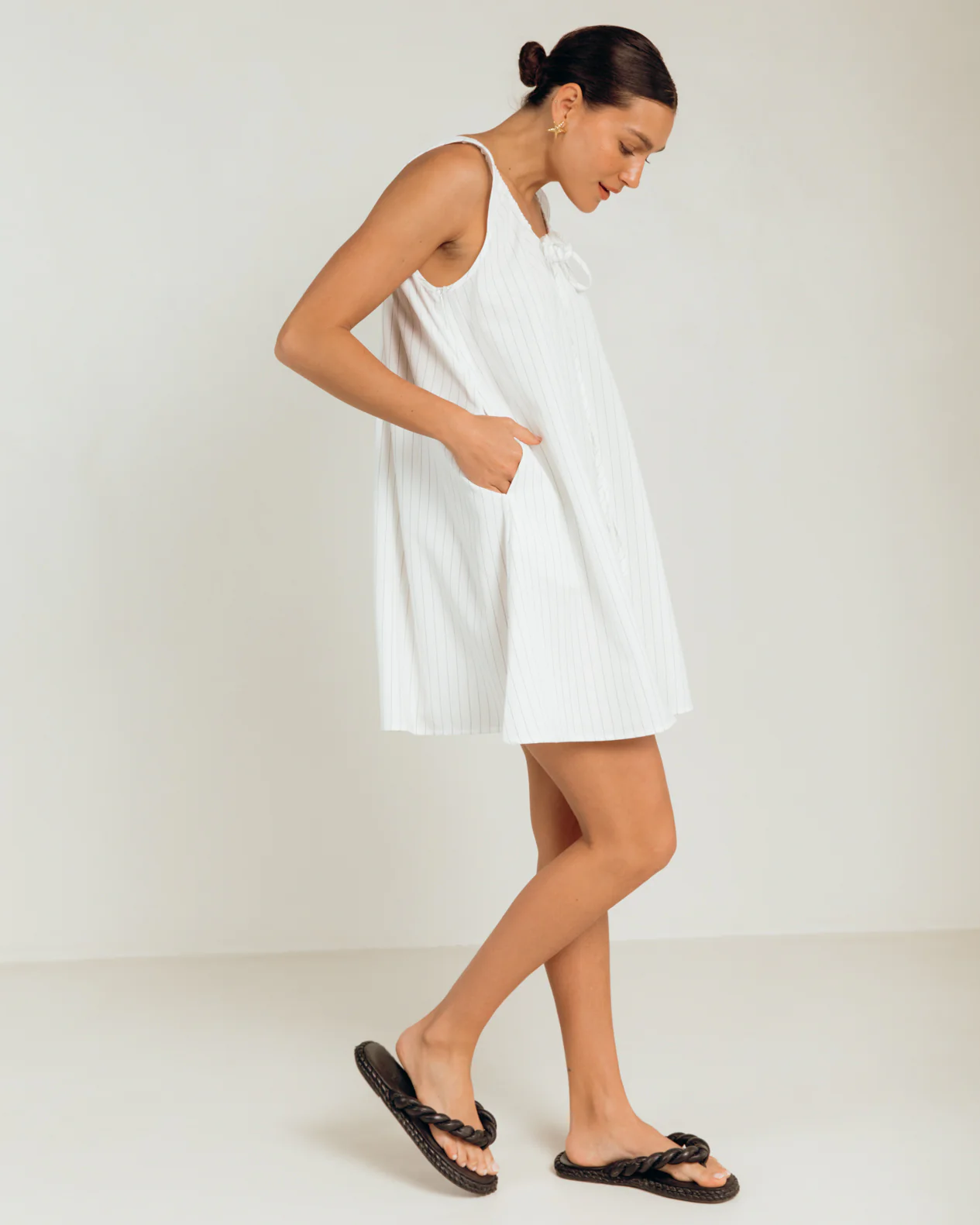 Evie Mini Dress | White Pinstripe - Image 3