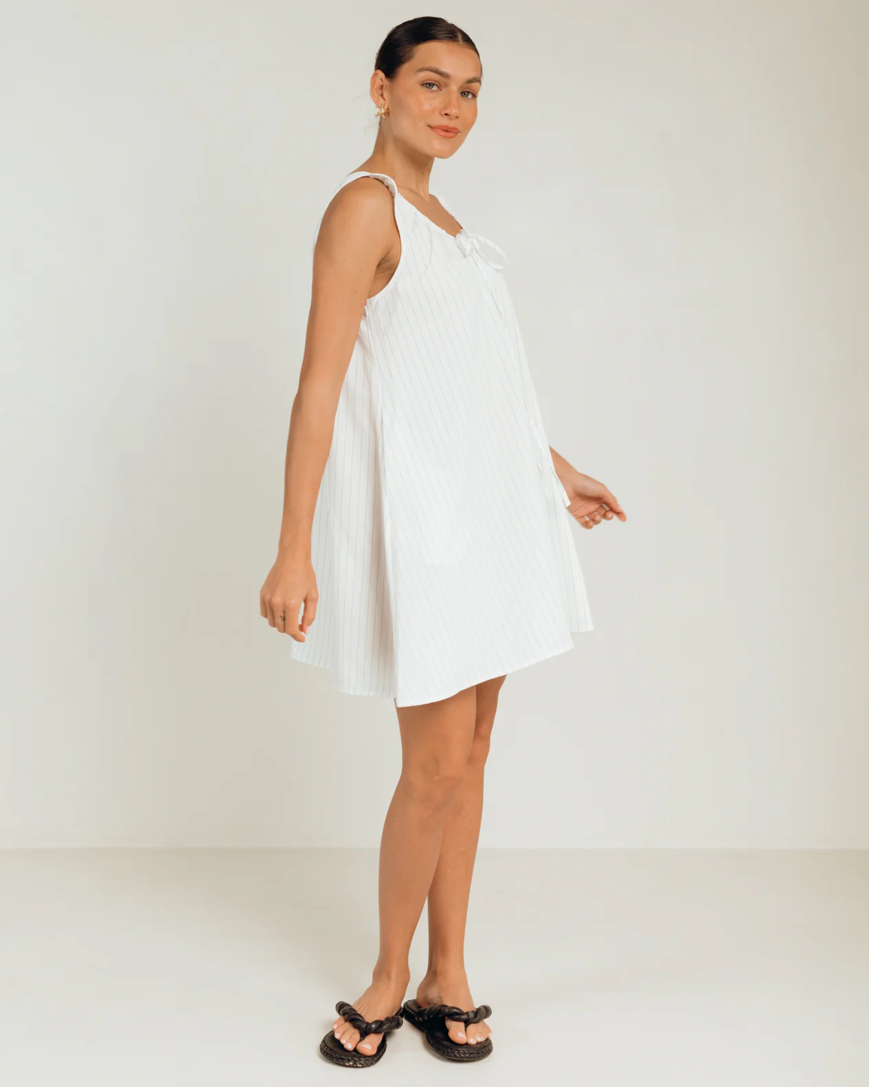 Evie Mini Dress | White Pinstripe - Image 5