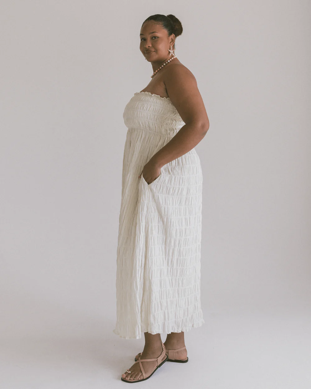 FINAL SALE | Mabel Maxi Dress | Beige Seersucker - Image 3